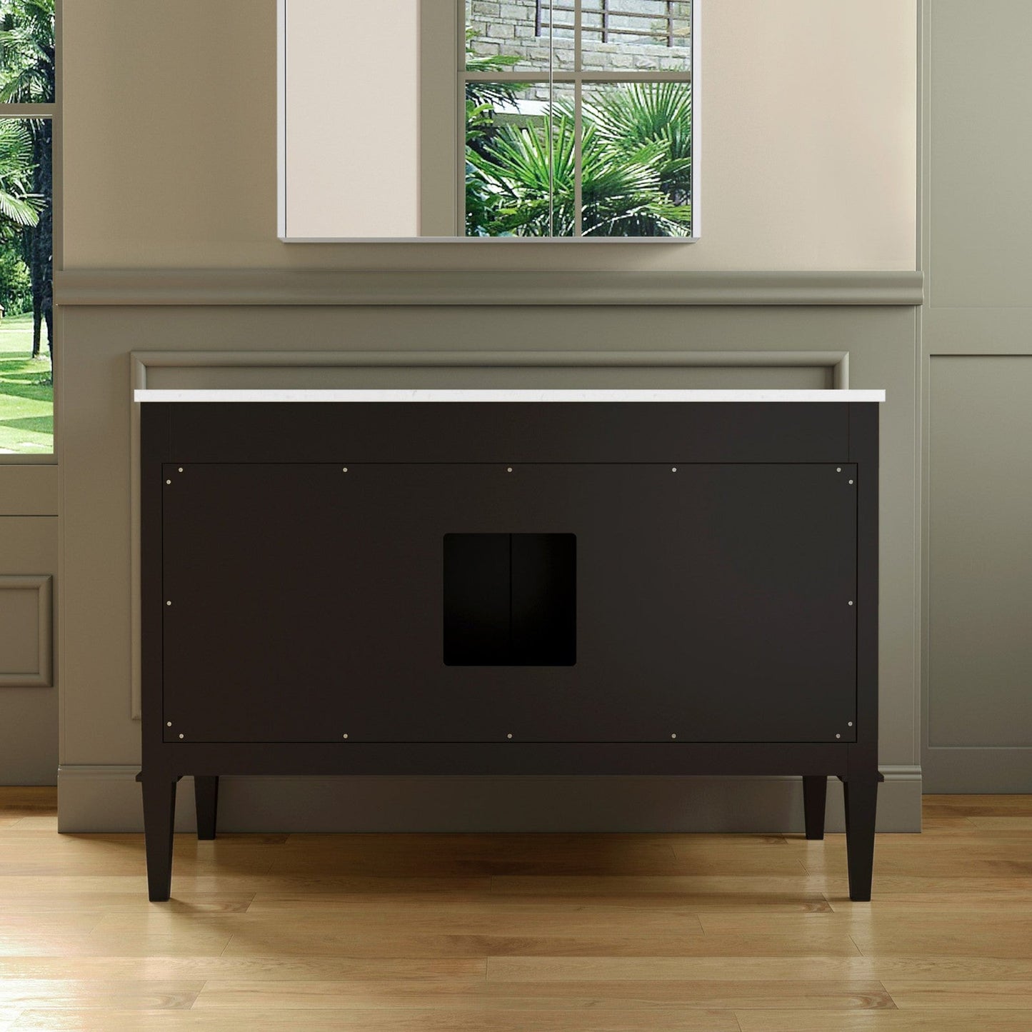 Woodbridge Roma 48" Espresso Solid Wood Vanity Base With Gold Hardware and Carrara Engineered Stone Composite Top With 3 Pre-Drilled Holes