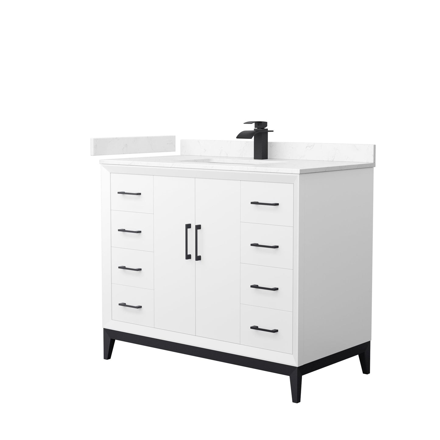 Wyndham Collection Amici 42" Single Bathroom Vanity in White, Carrara Cultured Marble Countertop, Undermount Square Sink, Matte Black Trim