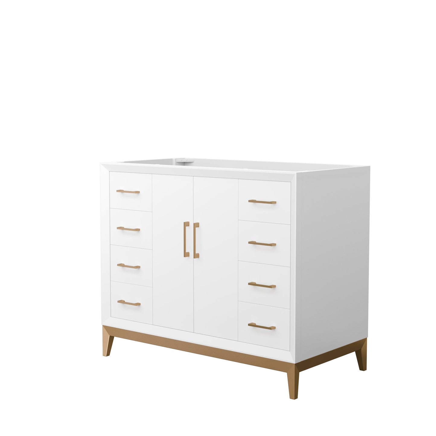 Wyndham Collection Amici 42" Single Bathroom Vanity in White, No Countertop, No Sink, Satin Bronze Trim