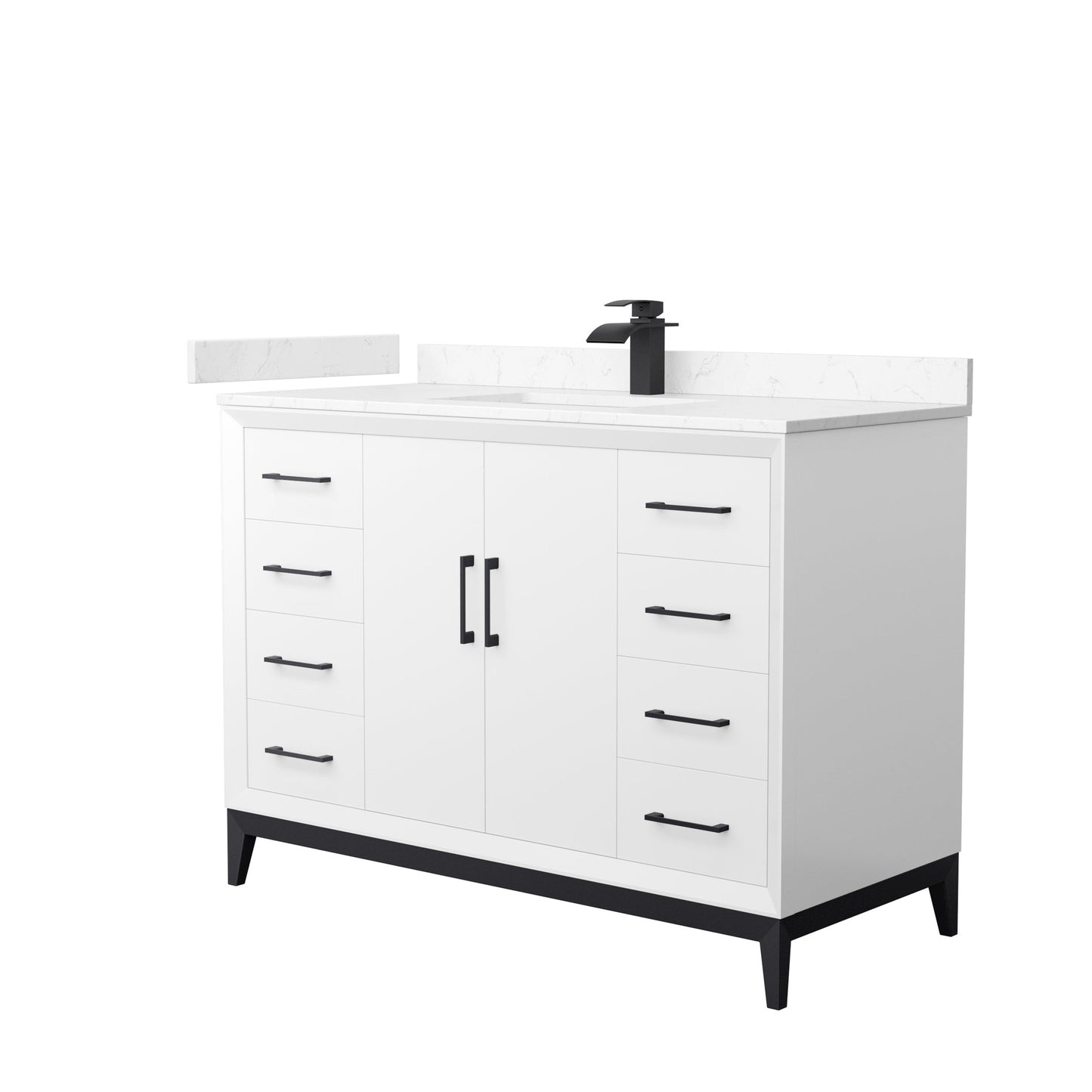 Wyndham Collection Amici 48" Single Bathroom Vanity in White, Carrara Cultured Marble Countertop, Undermount Square Sink, Matte Black Trim