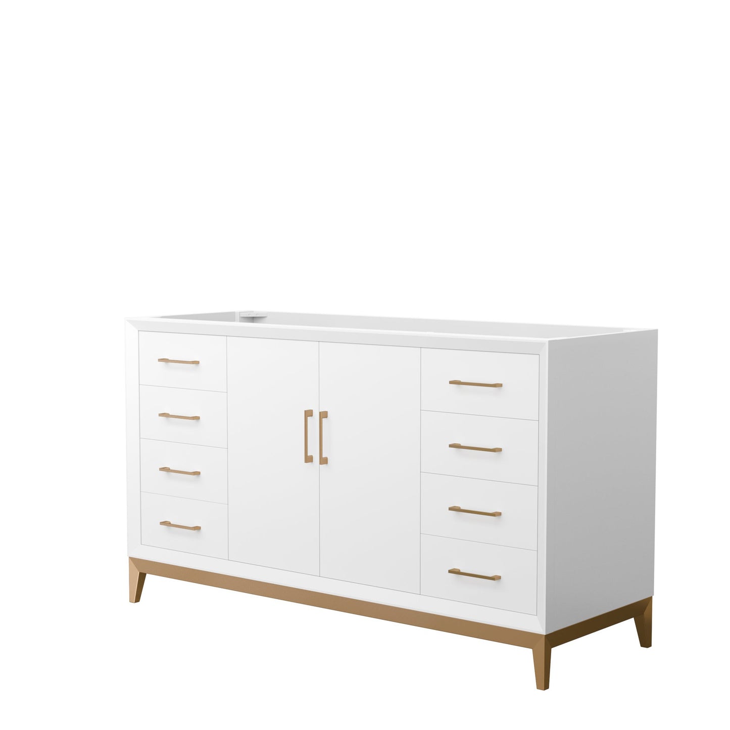 Wyndham Collection Amici 60" Single Bathroom Vanity in White, No Countertop, No Sink, Satin Bronze Trim