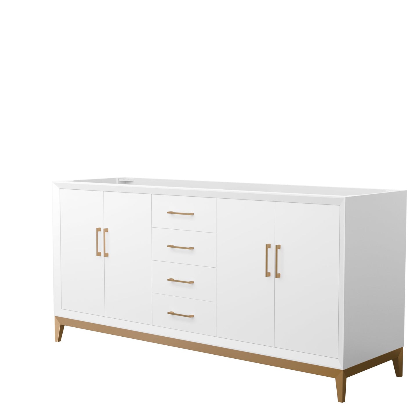 Wyndham Collection Amici 72" Double Bathroom Vanity in White, No Countertop, No Sink, Satin Bronze Trim