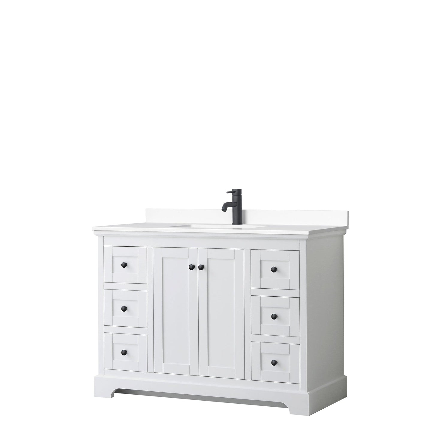 Wyndham Collection Avery 48" Single Bathroom Vanity in White, White Cultured Marble Countertop, Undermount Square Sink, Matte Black Trim