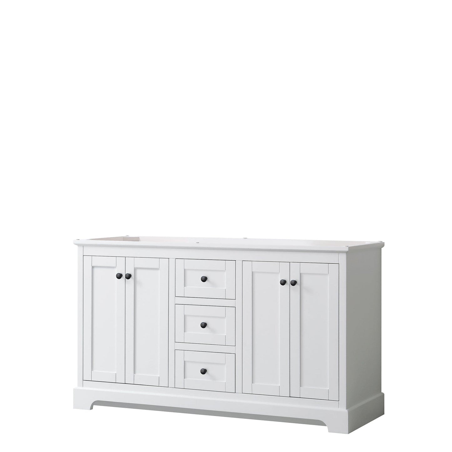 Wyndham Collection Avery 60" Double Bathroom Vanity in White, No Countertop, No Sinks, Matte Black Trim