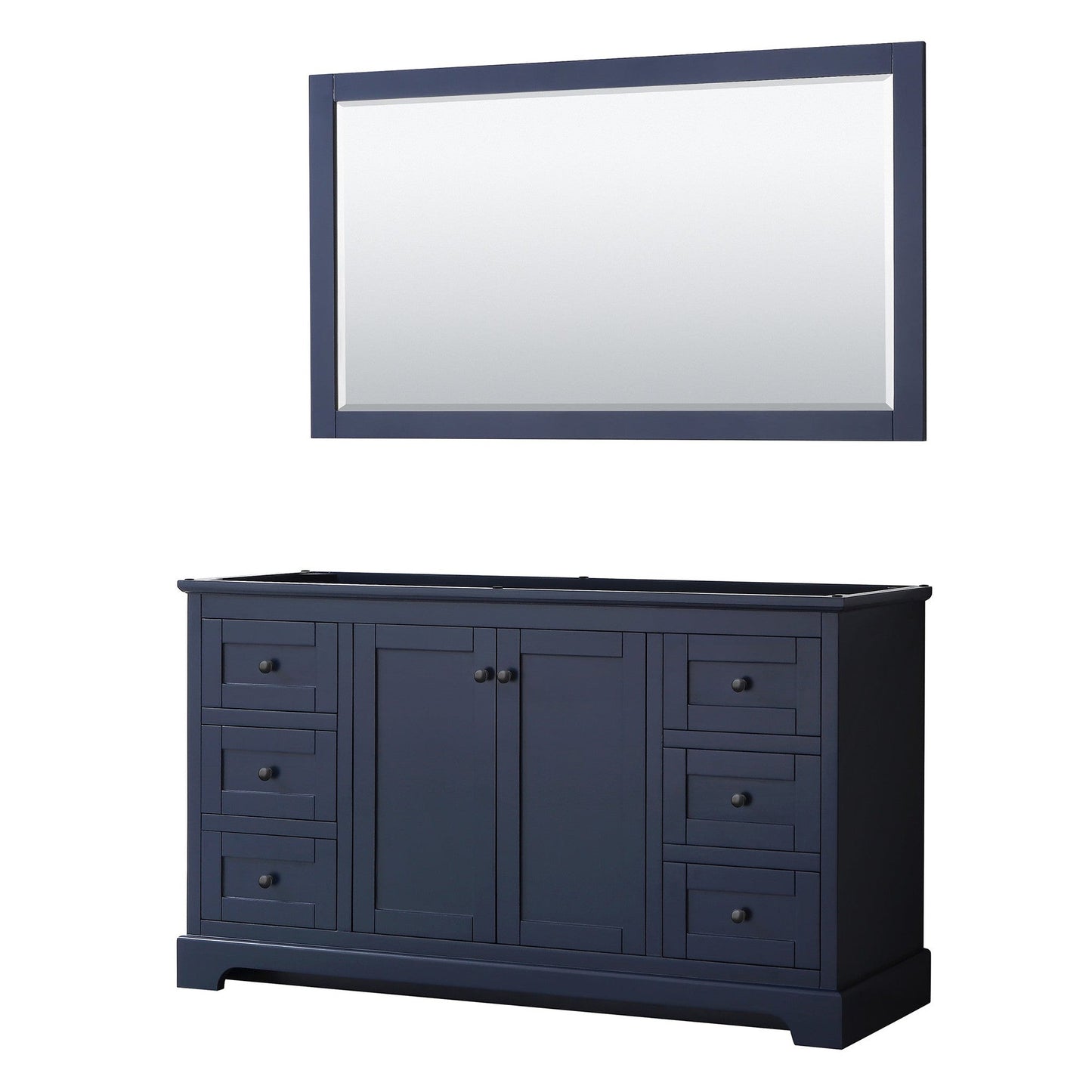 Wyndham Collection Avery 60" Single Bathroom Vanity in Dark Blue, No Countertop, No Sink, Matte Black Trim, 58" Mirror