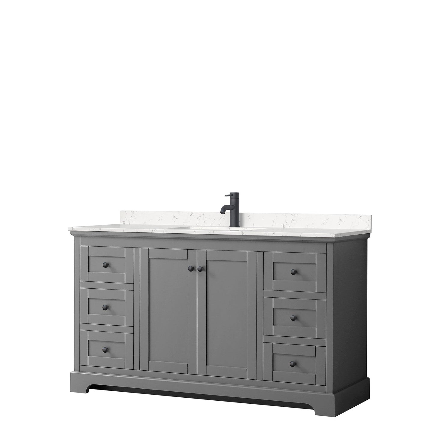 Wyndham Collection Avery 60" Single Bathroom Vanity in Dark Gray, Carrara Cultured Marble Countertop, Undermount Square Sink, Matte Black Trim