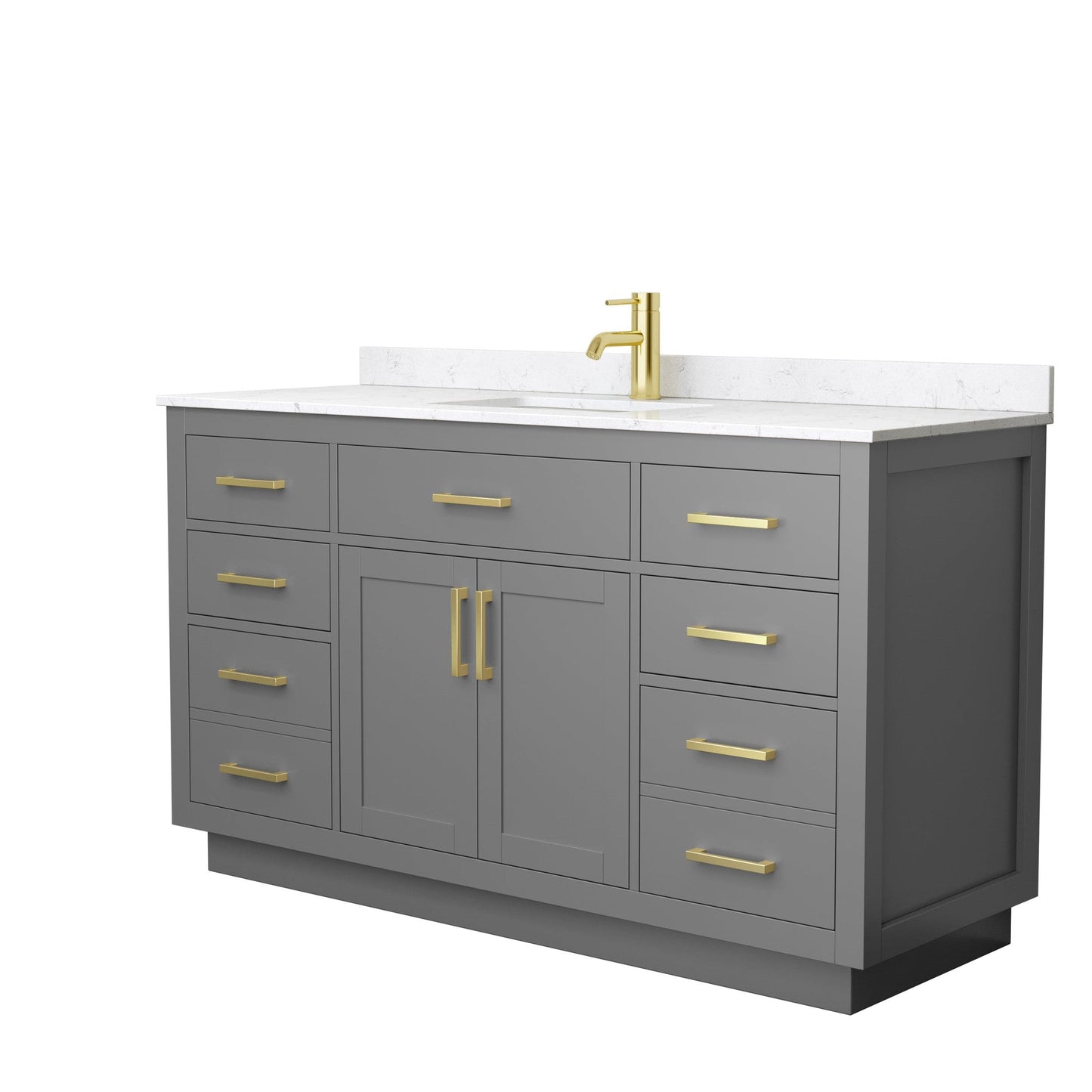 Wyndham Collection Beckett 60" Single Bathroom Vanity With Toe Kick in Dark Gray, Carrara Cultured Marble Countertop, Undermount Square Sink, Brushed Gold Trim