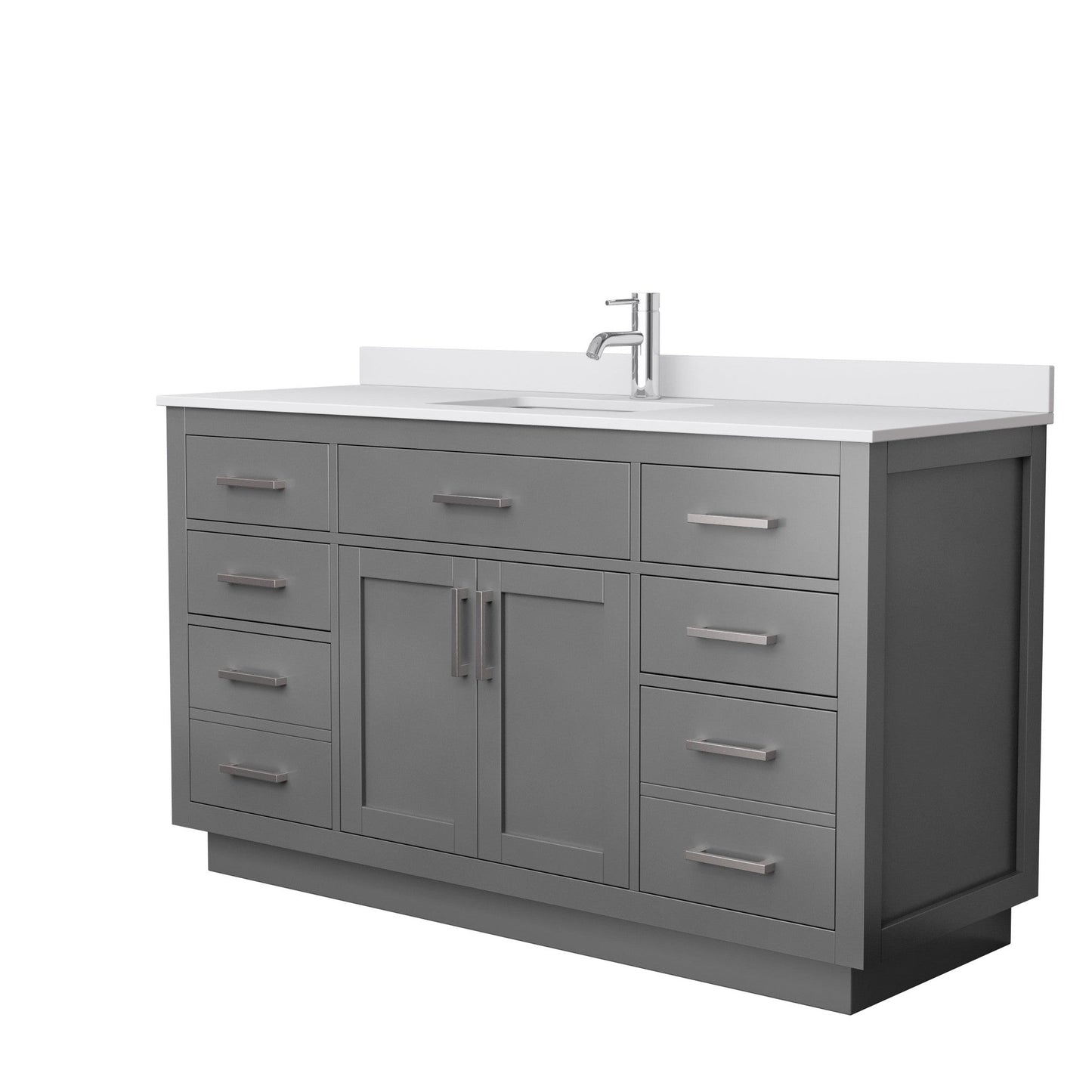 Wyndham Collection Beckett 60" Single Bathroom Vanity With Toe Kick in Dark Gray, White Cultured Marble Countertop, Undermount Square Sink, Brushed Nickel Trim