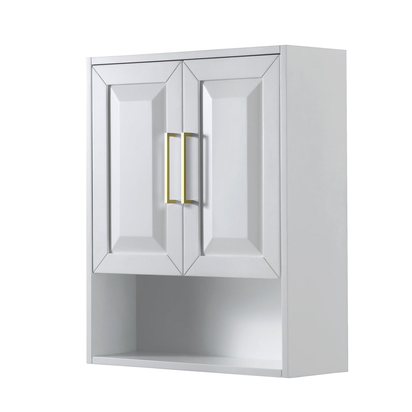 Wyndham Collection Daria 25" Over-the-Toilet Bathroom Wall-Mounted Storage Cabinet in White With Brushed Gold Trim