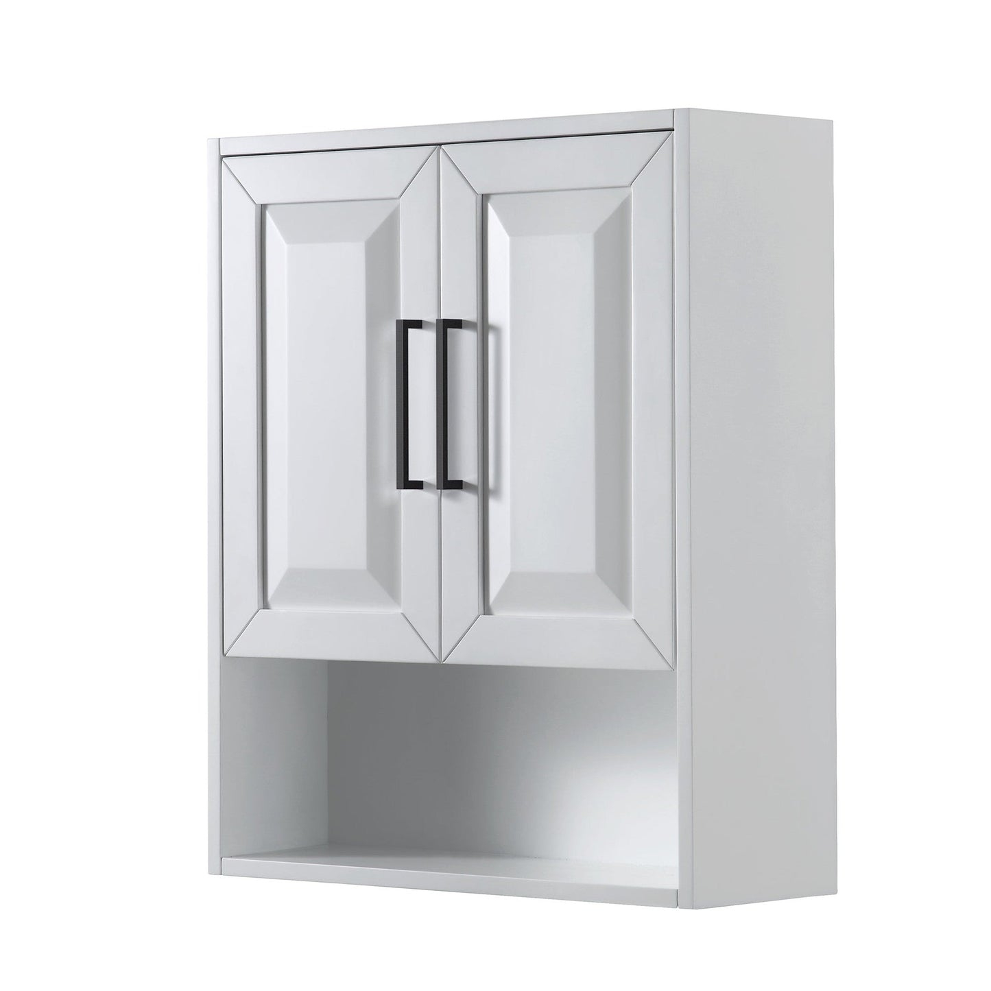 Wyndham Collection Daria 25" Over-the-Toilet Bathroom Wall-Mounted Storage Cabinet in White With Matte Black Trim