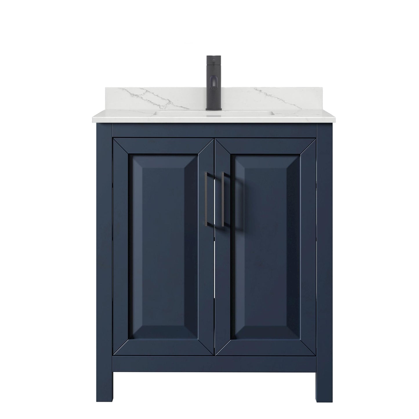 Wyndham Collection Daria 30" Single Bathroom Vanity in Dark Blue, Giotto Quartz Countertop, Undermount Square Sink (1-Hole), Matte Black Trim