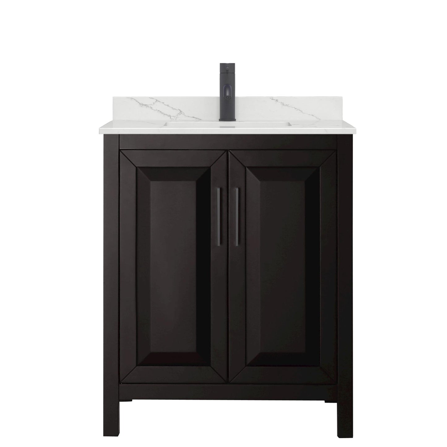 Wyndham Collection Daria 30" Single Bathroom Vanity in Dark Espresso, Giotto Quartz Countertop, Undermount Square Sink (1-Hole), Matte Black Trim