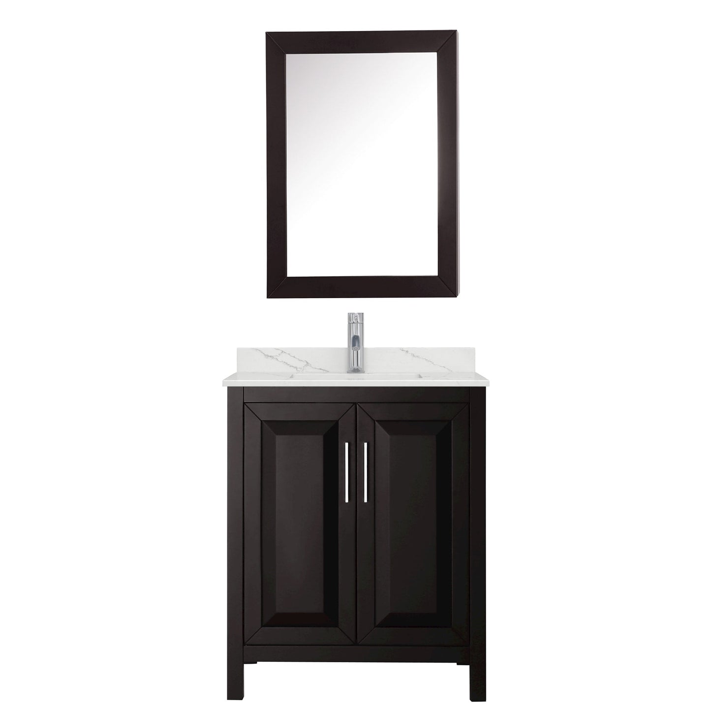 Wyndham Collection Daria 30" Single Bathroom Vanity in Dark Espresso, Giotto Quartz Countertop, Undermount Square Sink (1-Hole), Polished Chrome Trim, Medicine Cabinet