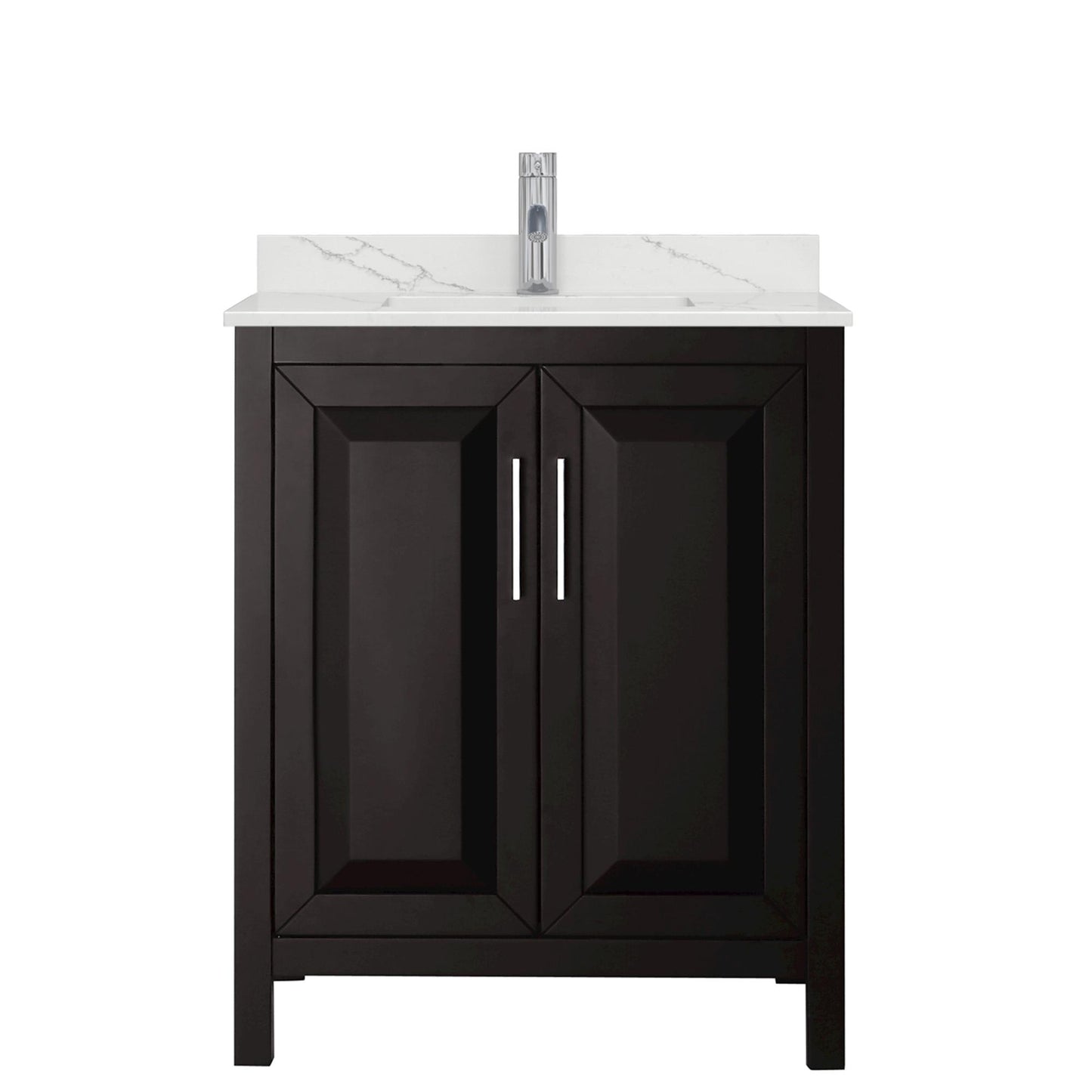 Wyndham Collection Daria 30" Single Bathroom Vanity in Dark Espresso, Giotto Quartz Countertop, Undermount Square Sink (1-Hole), Polished Chrome Trim