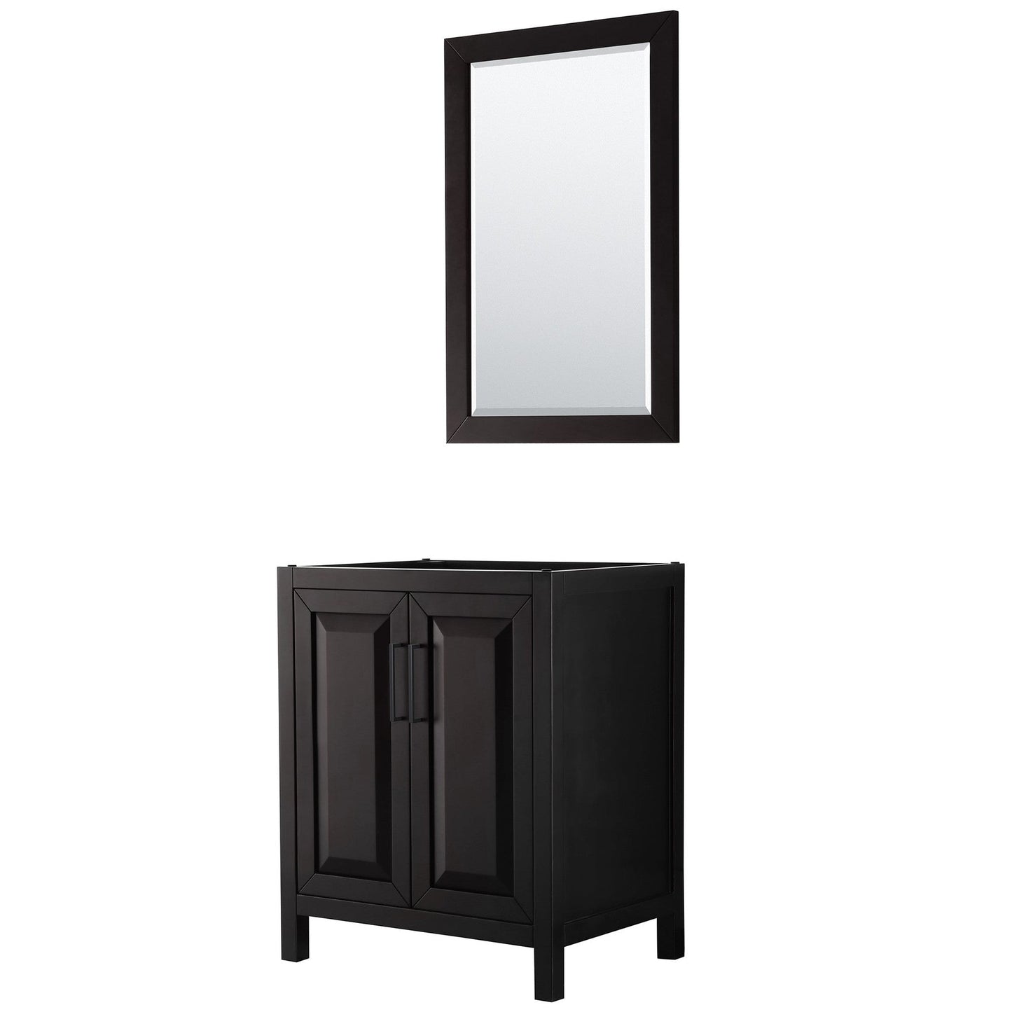 Wyndham Collection Daria 30" Single Bathroom Vanity in Dark Espresso, No Countertop, No Sink, Matte Black Trim, 24" Mirror