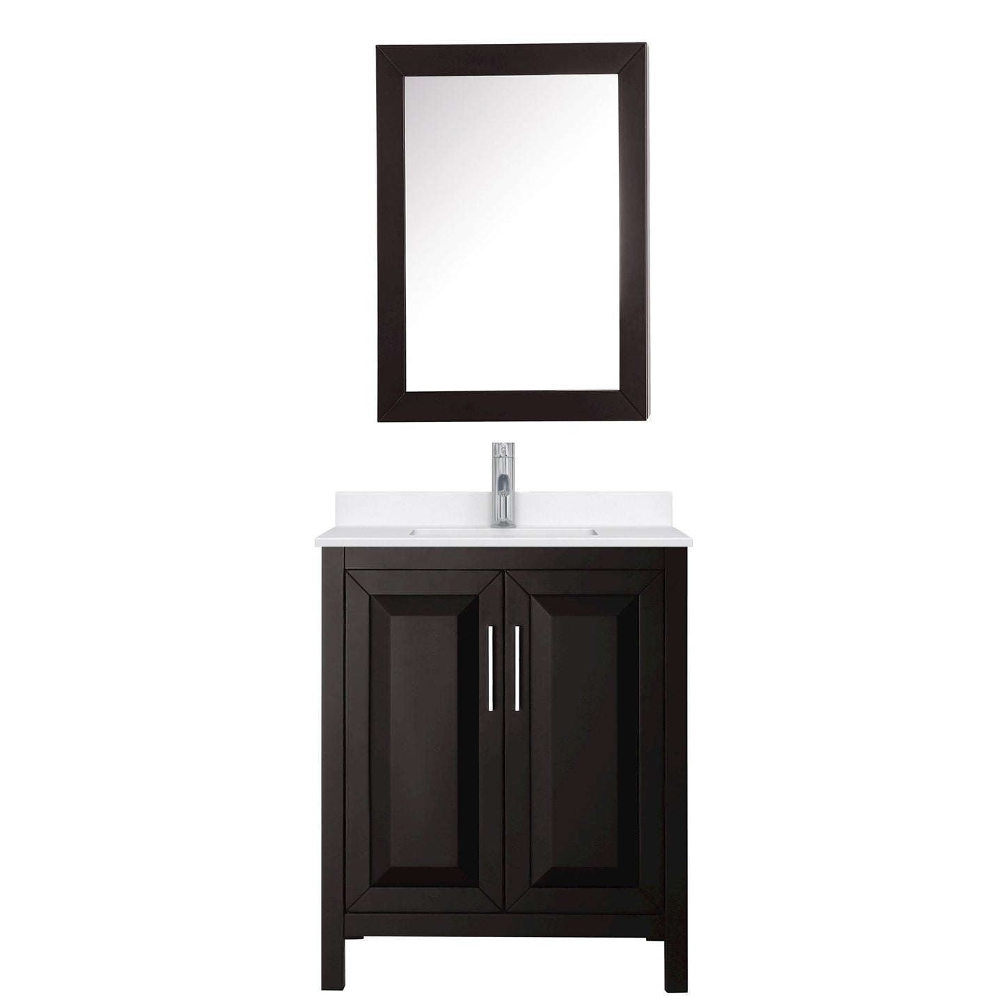 Wyndham Collection Daria 30" Single Bathroom Vanity in Dark Espresso, White Quartz Countertop, Undermount Square Sink (1-Hole), Polished Chrome Trim, Medicine Cabinet