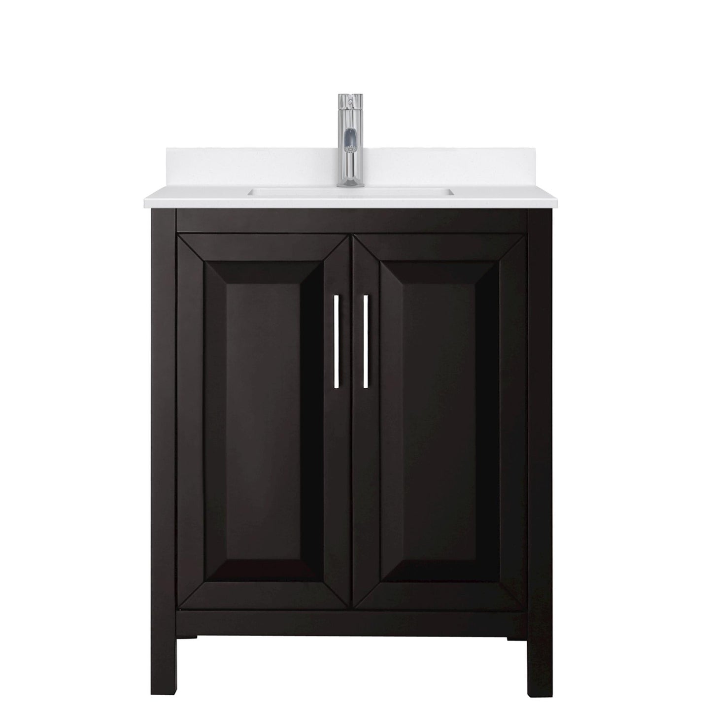 Wyndham Collection Daria 30" Single Bathroom Vanity in Dark Espresso, White Quartz Countertop, Undermount Square Sink (1-Hole), Polished Chrome Trim