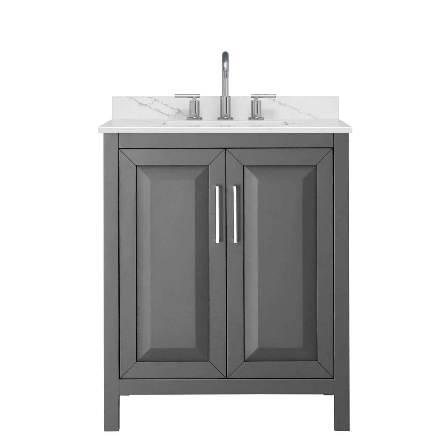 Wyndham Collection Daria 30" Single Bathroom Vanity in Dark Gray, Giotto Quartz Countertop, Undermount Square Sink (3-Hole), Polished Chrome Trim