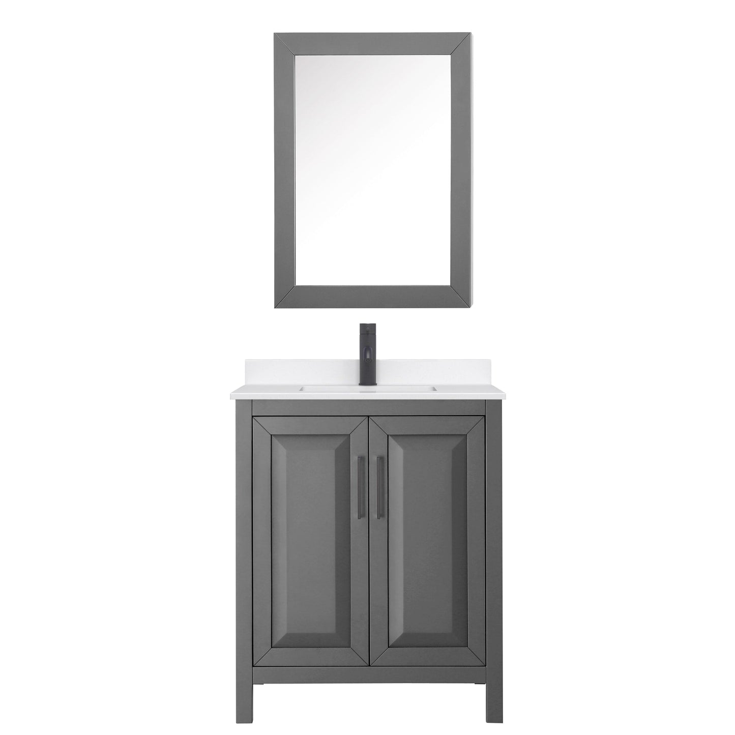 Wyndham Collection Daria 30" Single Bathroom Vanity in Dark Gray, White Quartz Countertop, Undermount Square Sink (1-Hole), Matte Black Trim, Medicine Cabinet
