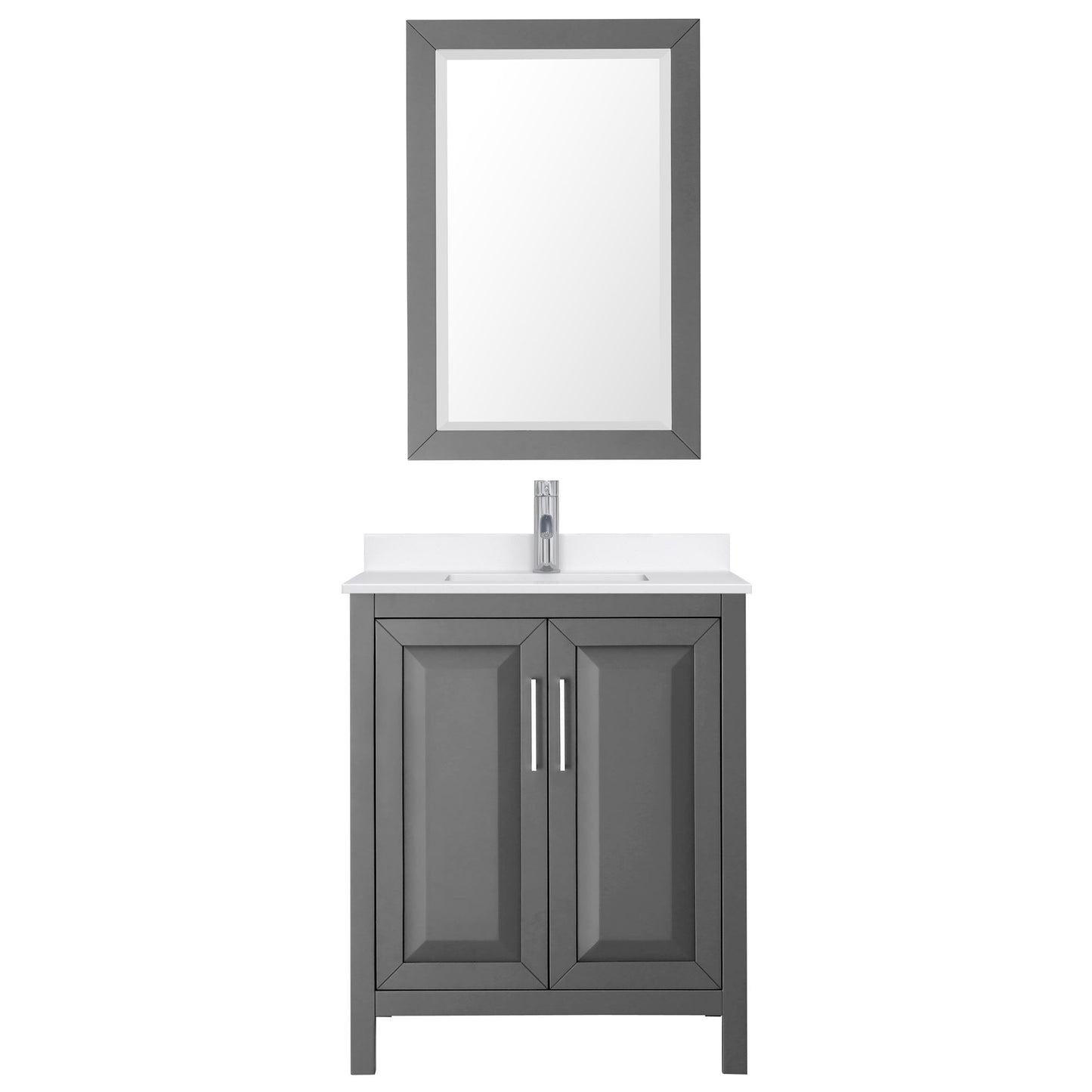 Wyndham Collection Daria 30" Single Bathroom Vanity in Dark Gray, White Quartz Countertop, Undermount Square Sink (1-Hole), Polished Chrome Trim, 24" Mirror