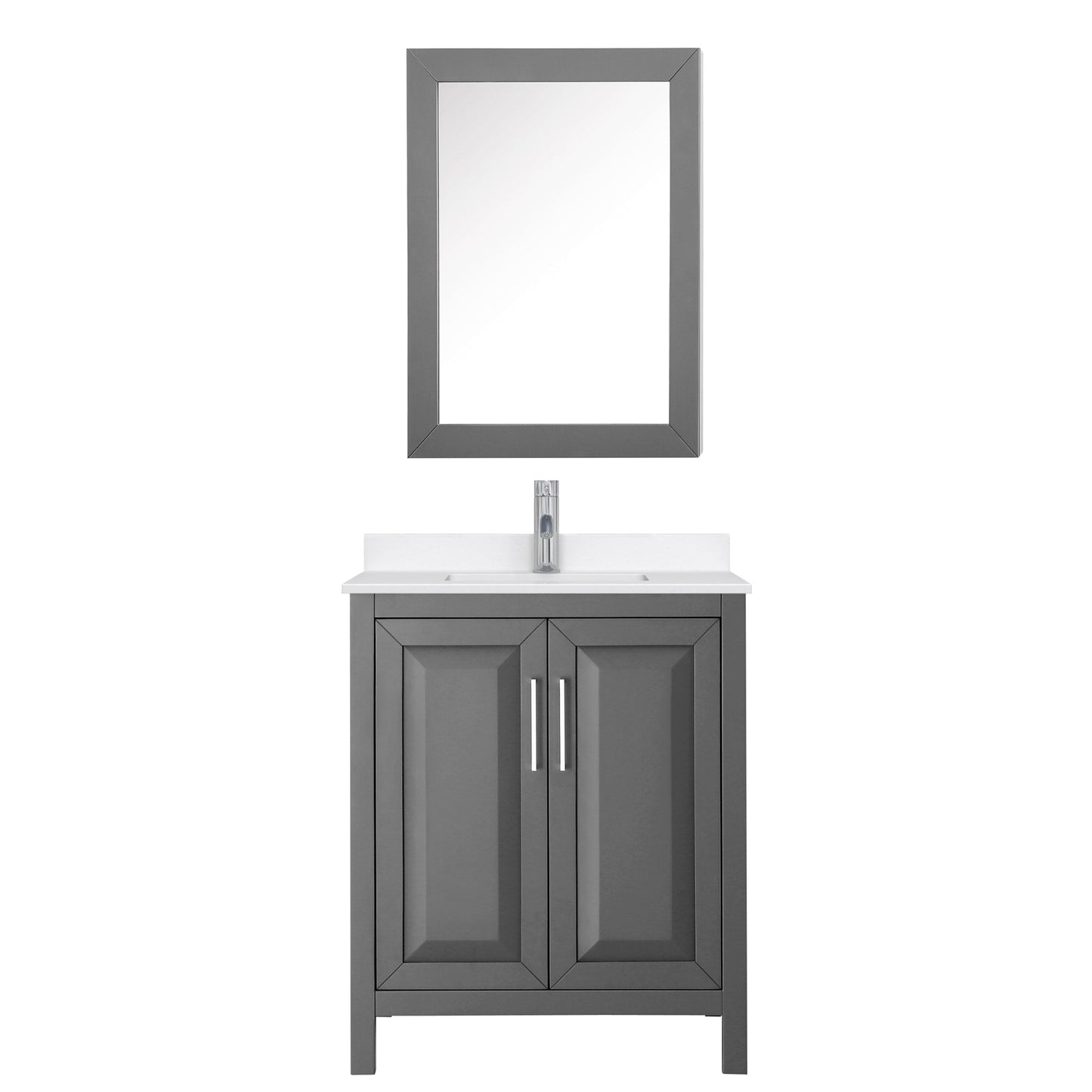 Wyndham Collection Daria 30" Single Bathroom Vanity in Dark Gray, White Quartz Countertop, Undermount Square Sink (1-Hole), Polished Chrome Trim, Medicine Cabinet