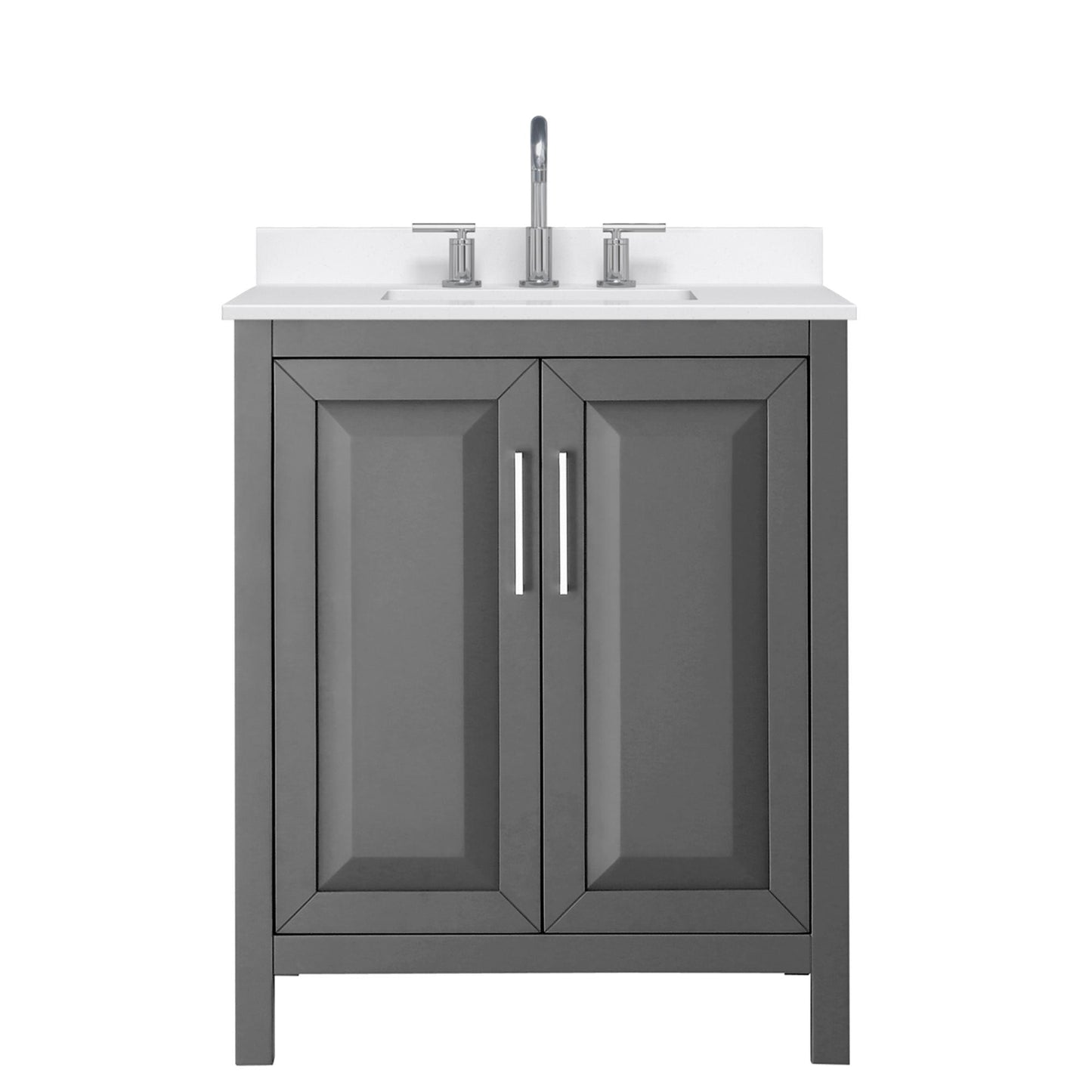 Wyndham Collection Daria 30" Single Bathroom Vanity in Dark Gray, White Quartz Countertop, Undermount Square Sink (3-Hole), Polished Chrome Trim