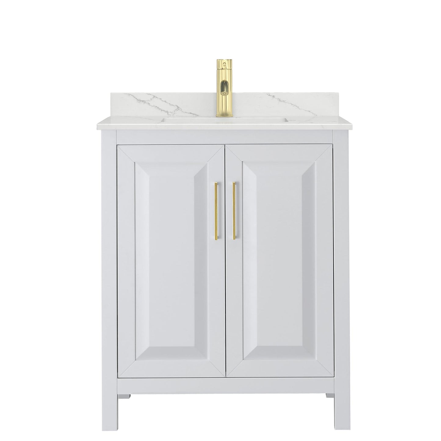 Wyndham Collection Daria 30" Single Bathroom Vanity in White, Giotto Quartz Countertop, Undermount Square Sink (1-Hole), Brushed Gold Trim