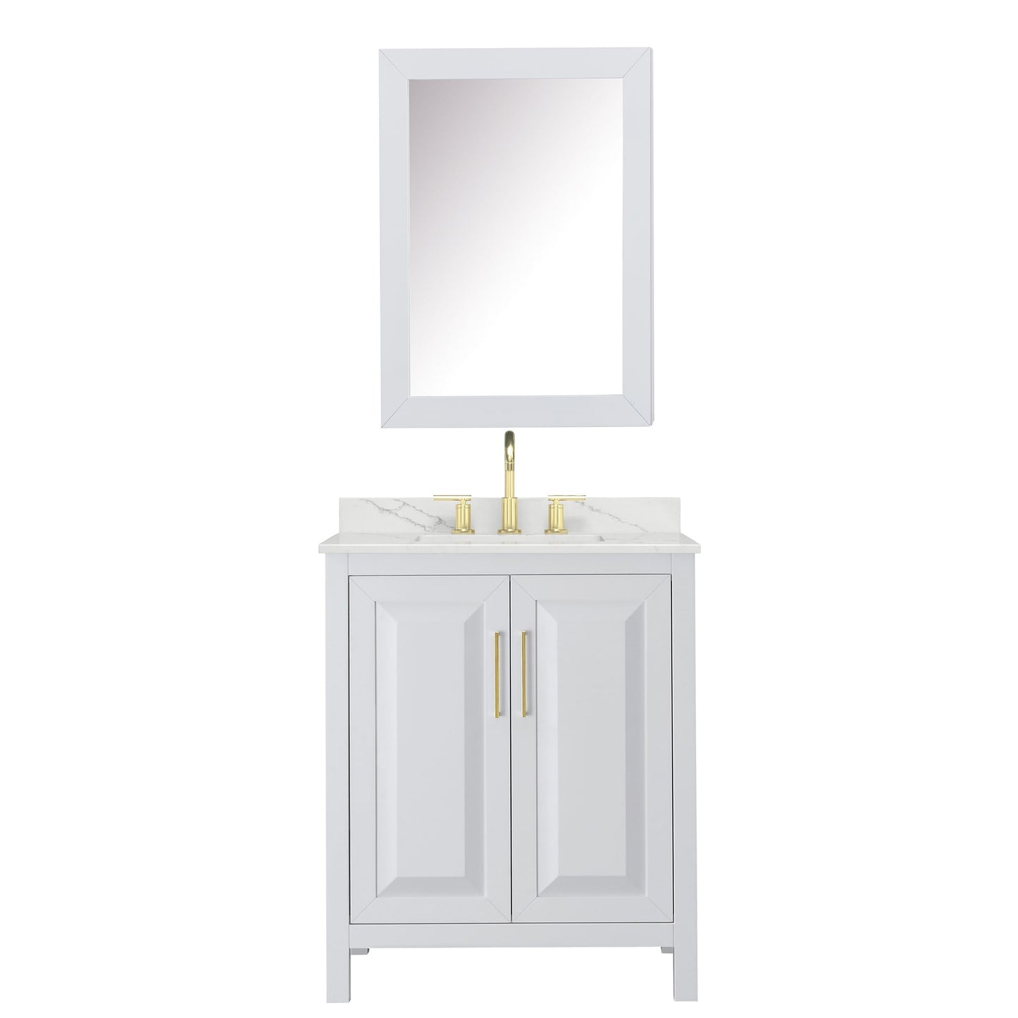 Wyndham Collection Daria 30" Single Bathroom Vanity in White, Giotto Quartz Countertop, Undermount Square Sink (3-Hole), Brushed Gold Trim, Medicine Cabinet