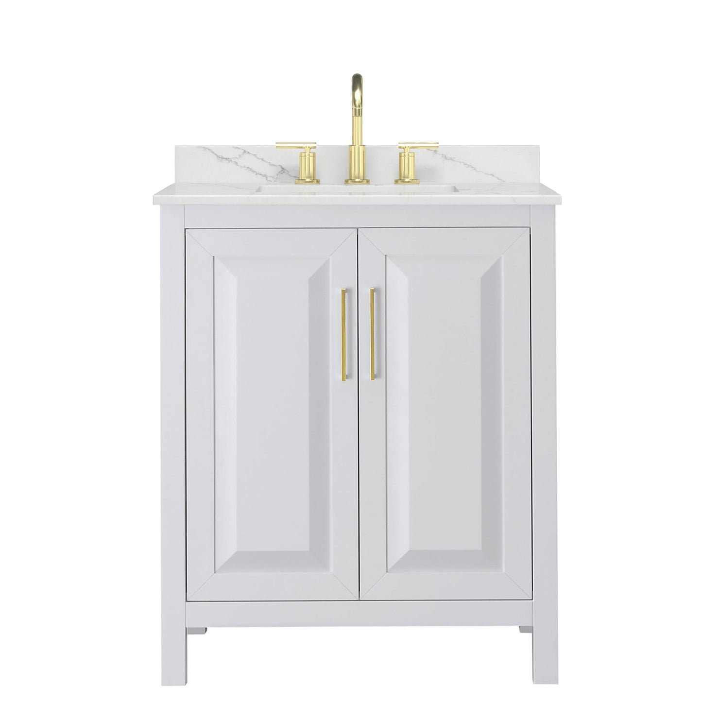 Wyndham Collection Daria 30" Single Bathroom Vanity in White, Giotto Quartz Countertop, Undermount Square Sink (3-Hole), Brushed Gold Trim