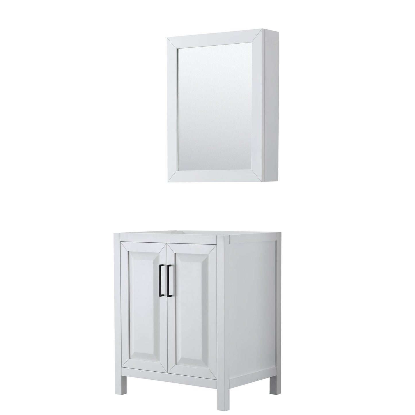 Wyndham Collection Daria 30" Single Bathroom Vanity in White, No Countertop, No Sink, Matte Black Trim, Medicine Cabinet