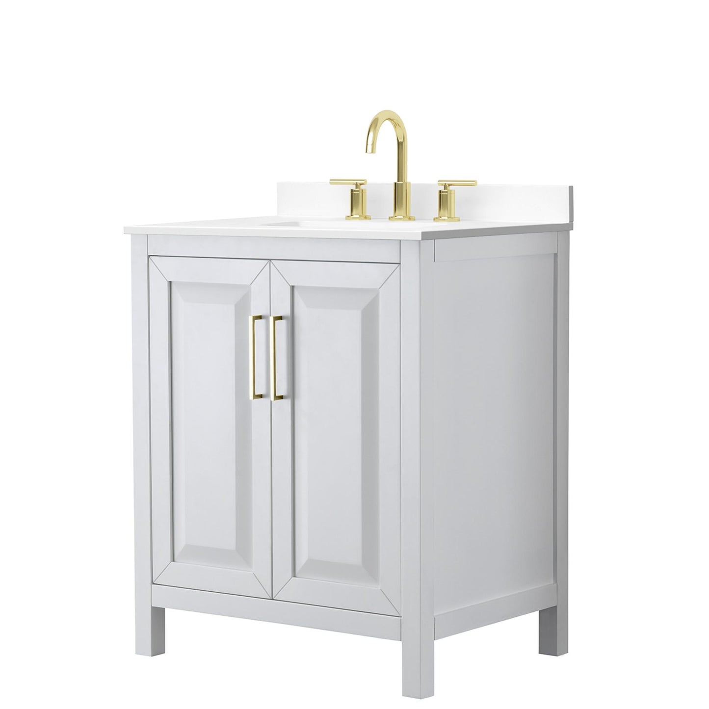 Wyndham Collection Daria 30" Single Bathroom Vanity in White, White Cultured Marble Countertop, Undermount Square Sink (3-Hole), Brushed Gold Trim