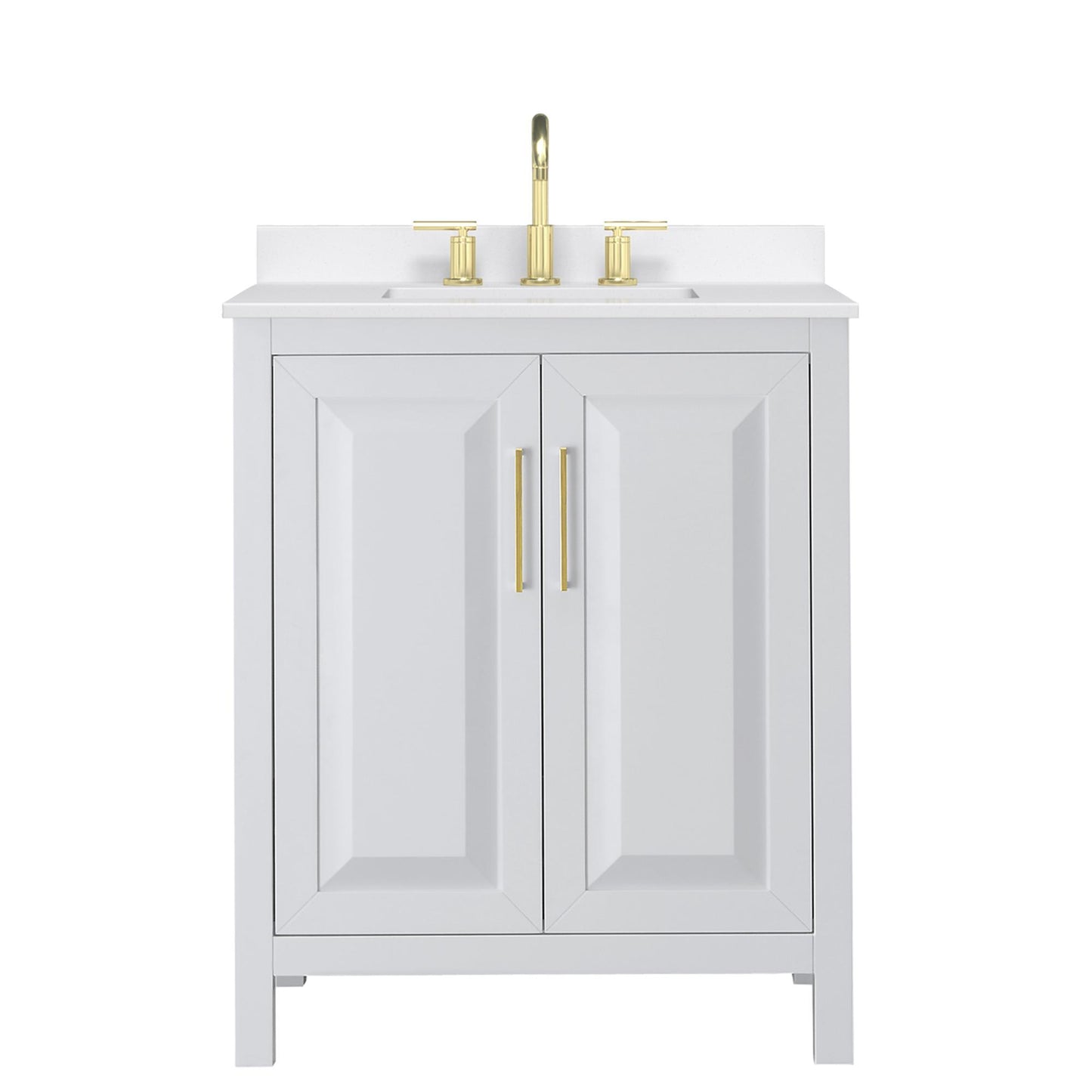 Wyndham Collection Daria 30" Single Bathroom Vanity in White, White Quartz Countertop, Undermount Square Sink (3-Hole), Brushed Gold Trim