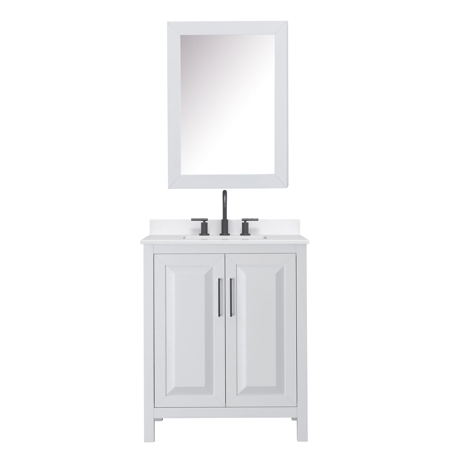 Wyndham Collection Daria 30" Single Bathroom Vanity in White, White Quartz Countertop, Undermount Square Sink (3-Hole), Matte Black Trim, Medicine Cabinet