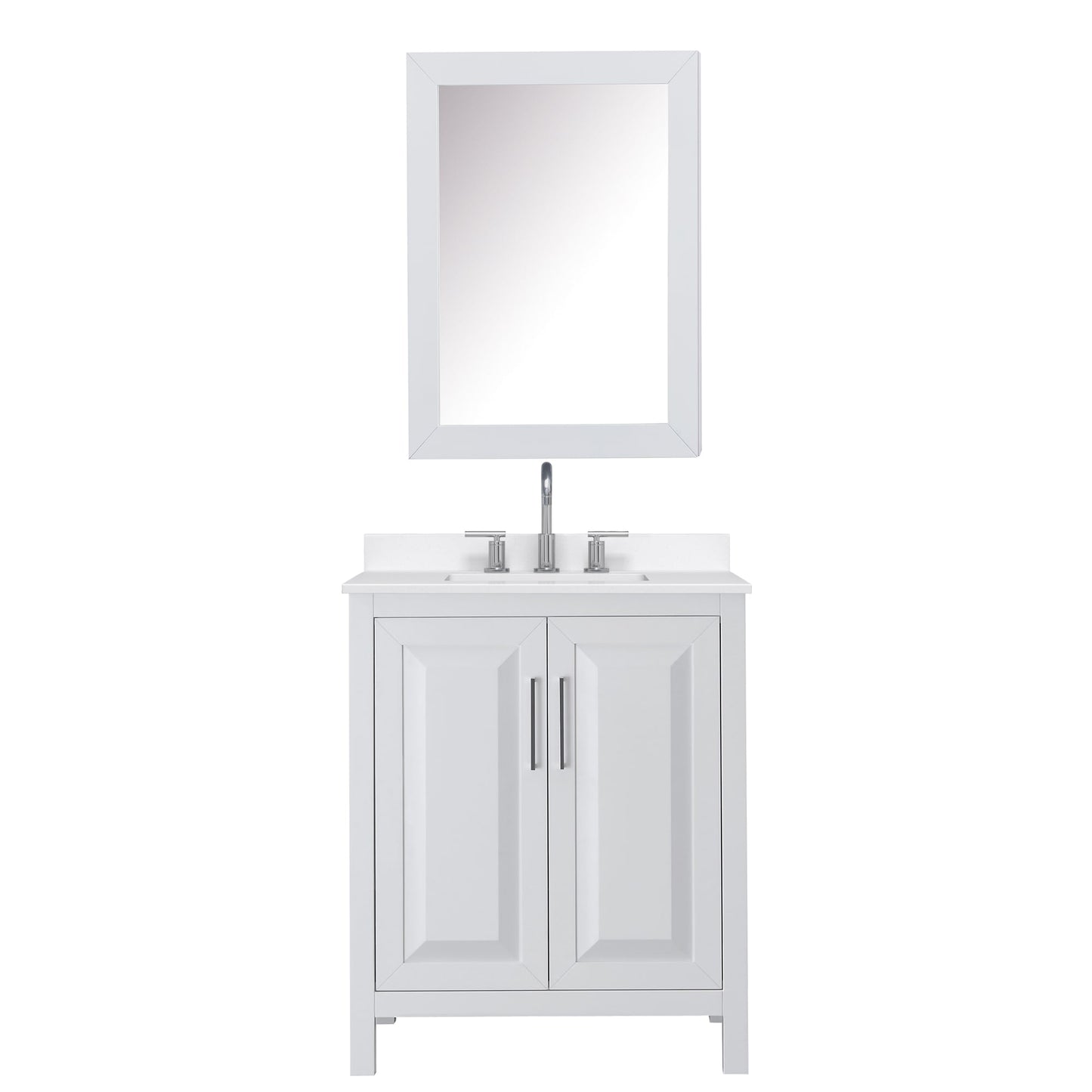 Wyndham Collection Daria 30" Single Bathroom Vanity in White, White Quartz Countertop, Undermount Square Sink (3-Hole), Polished Chrome Trim, Medicine Cabinet