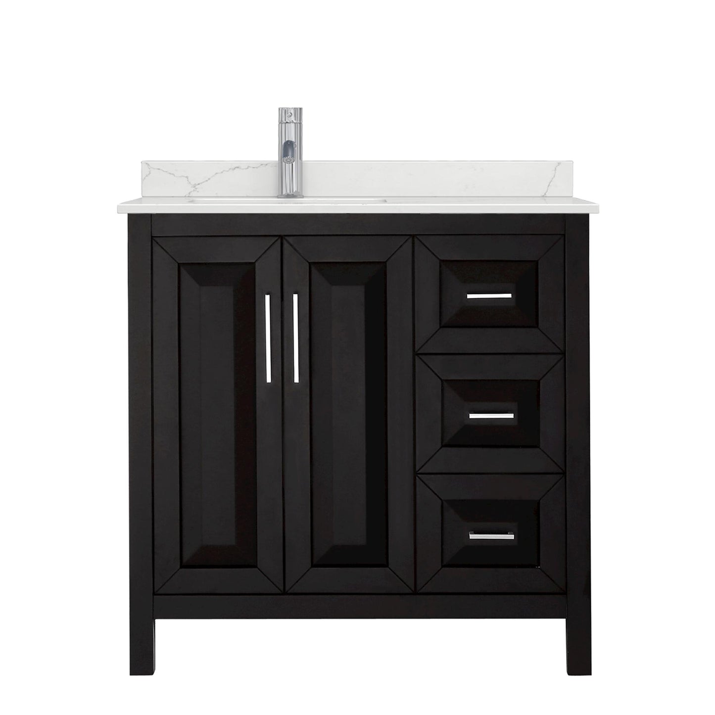 Wyndham Collection Daria 36" Single Bathroom Vanity in Dark Espresso, Giotto Quartz Countertop, Undermount Square Sink (1-Hole), Polished Chrome Trim