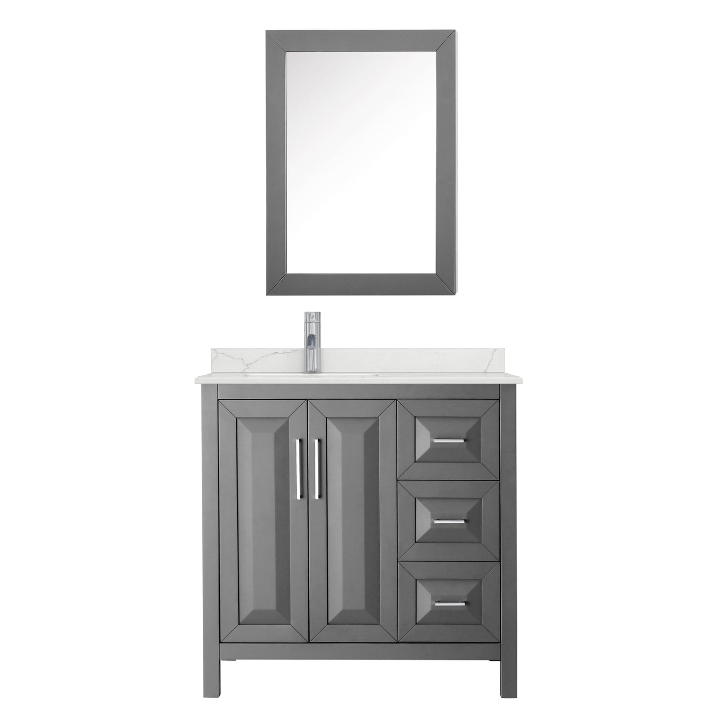 Wyndham Collection Daria 36" Single Bathroom Vanity in Dark Gray, Giotto Quartz Countertop, Undermount Square Sink (1-Hole), Polished Chrome Trim, Medicine Cabinet