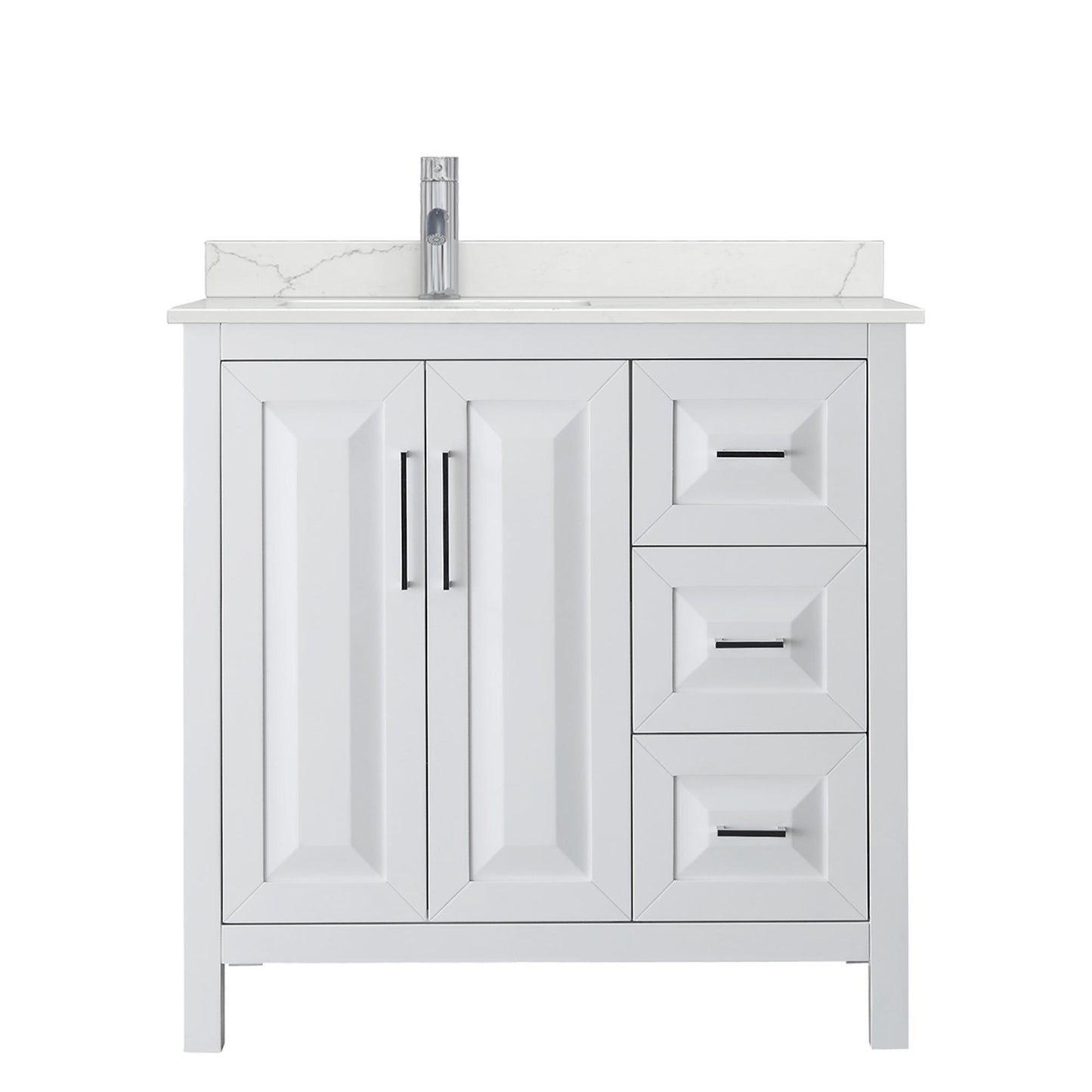 Wyndham Collection Daria 36" Single Bathroom Vanity in White, Giotto Quartz Countertop, Undermount Square Sink (1-Hole), Polished Chrome Trim
