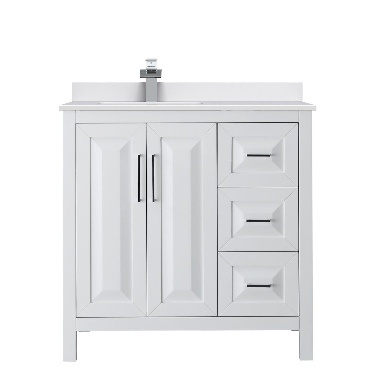 Wyndham Collection Daria 36" Single Bathroom Vanity in White, White Cultured Marble Countertop, Undermount Square Sink (1-Hole), Polished Chrome Trim