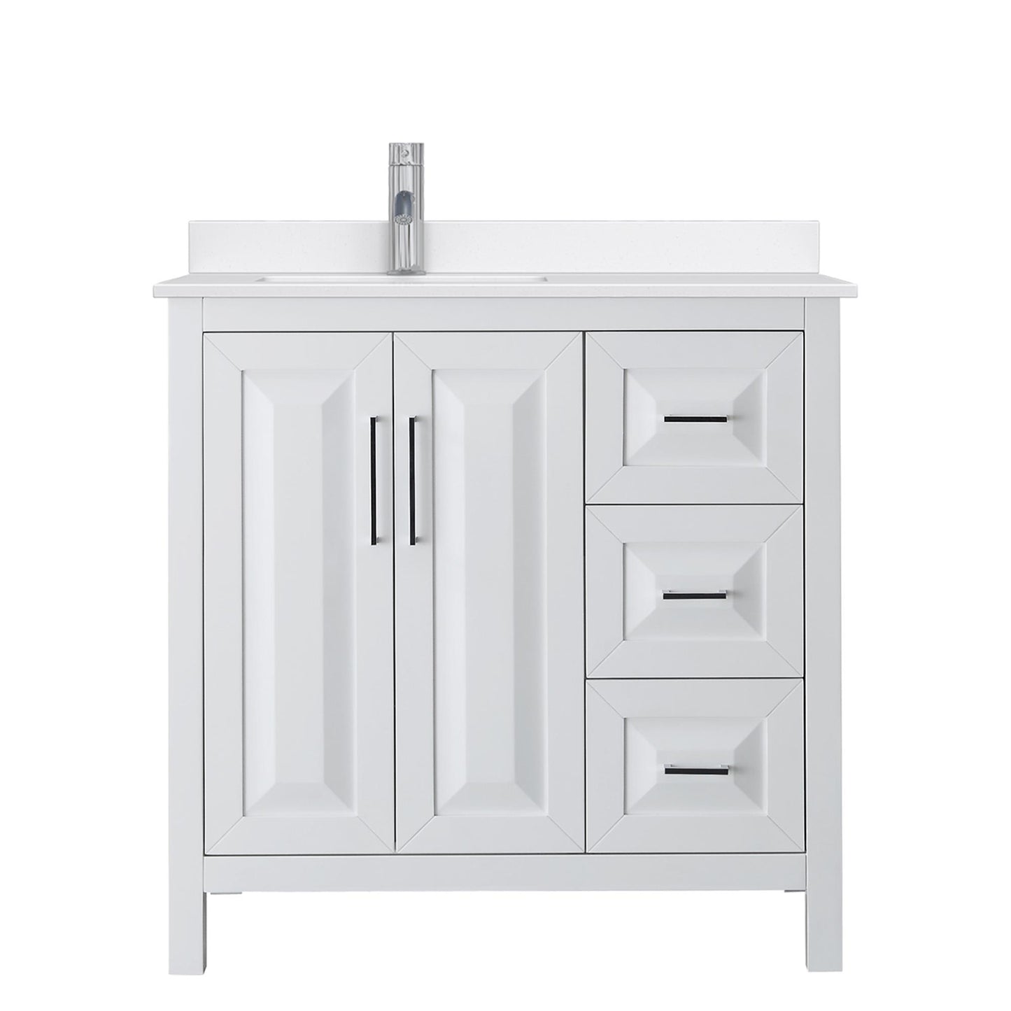 Wyndham Collection Daria 36" Single Bathroom Vanity in White, White Quartz Countertop, Undermount Square Sink (1-Hole), Polished Chrome Trim