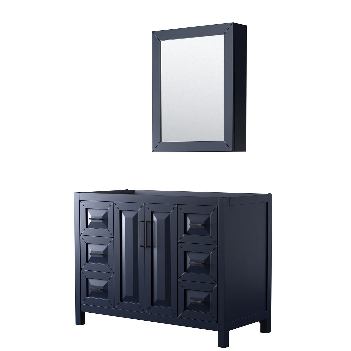 Wyndham Collection Daria 48" Single Bathroom Vanity in Dark Blue, No Countertop, No Sink, Matte Black Trim, Medicine Cabinet