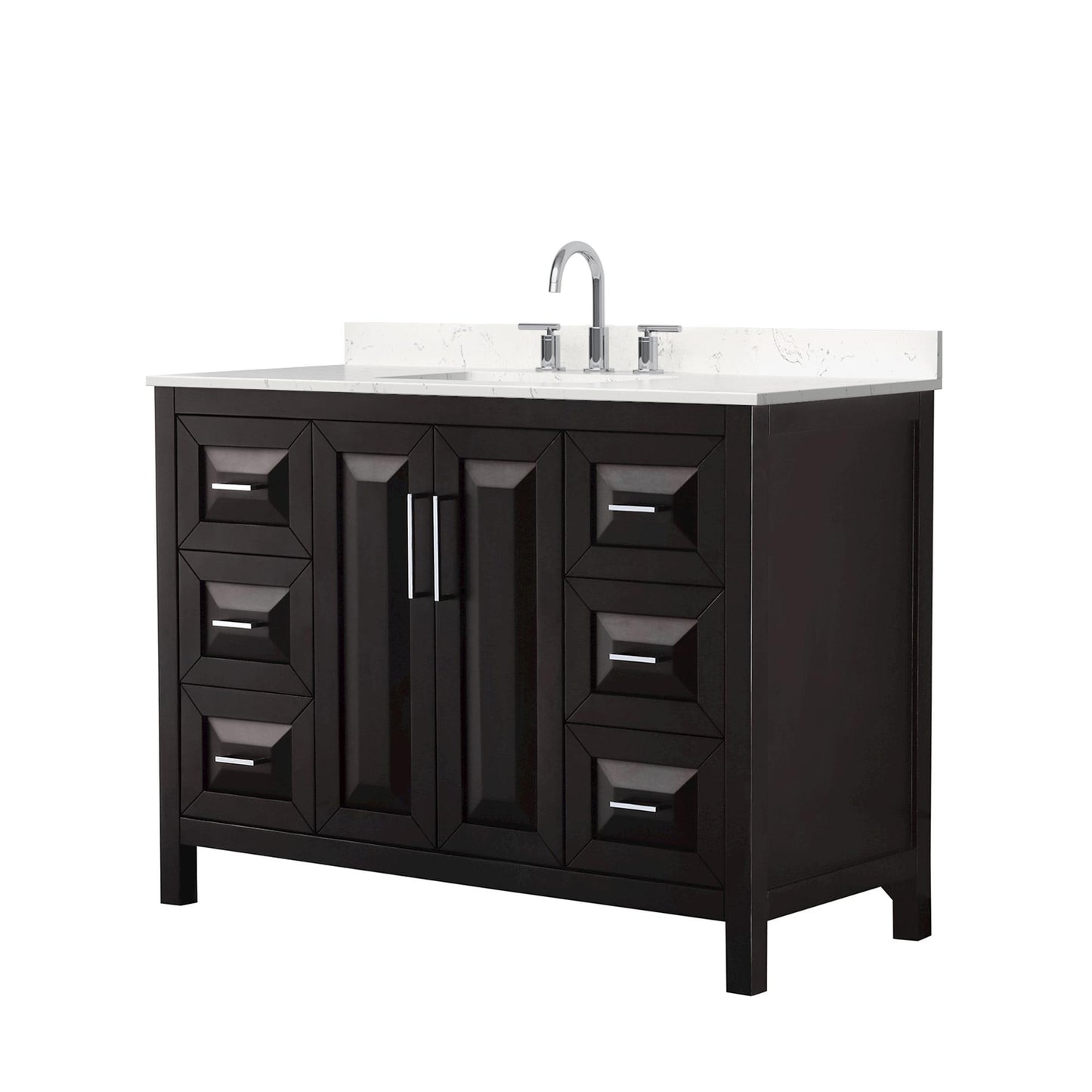 Wyndham Collection Daria 48" Single Bathroom Vanity in Dark Espresso, Carrara Cultured Marble Countertop, Undermount Square Sink (3-Hole), Polished Chrome Trim