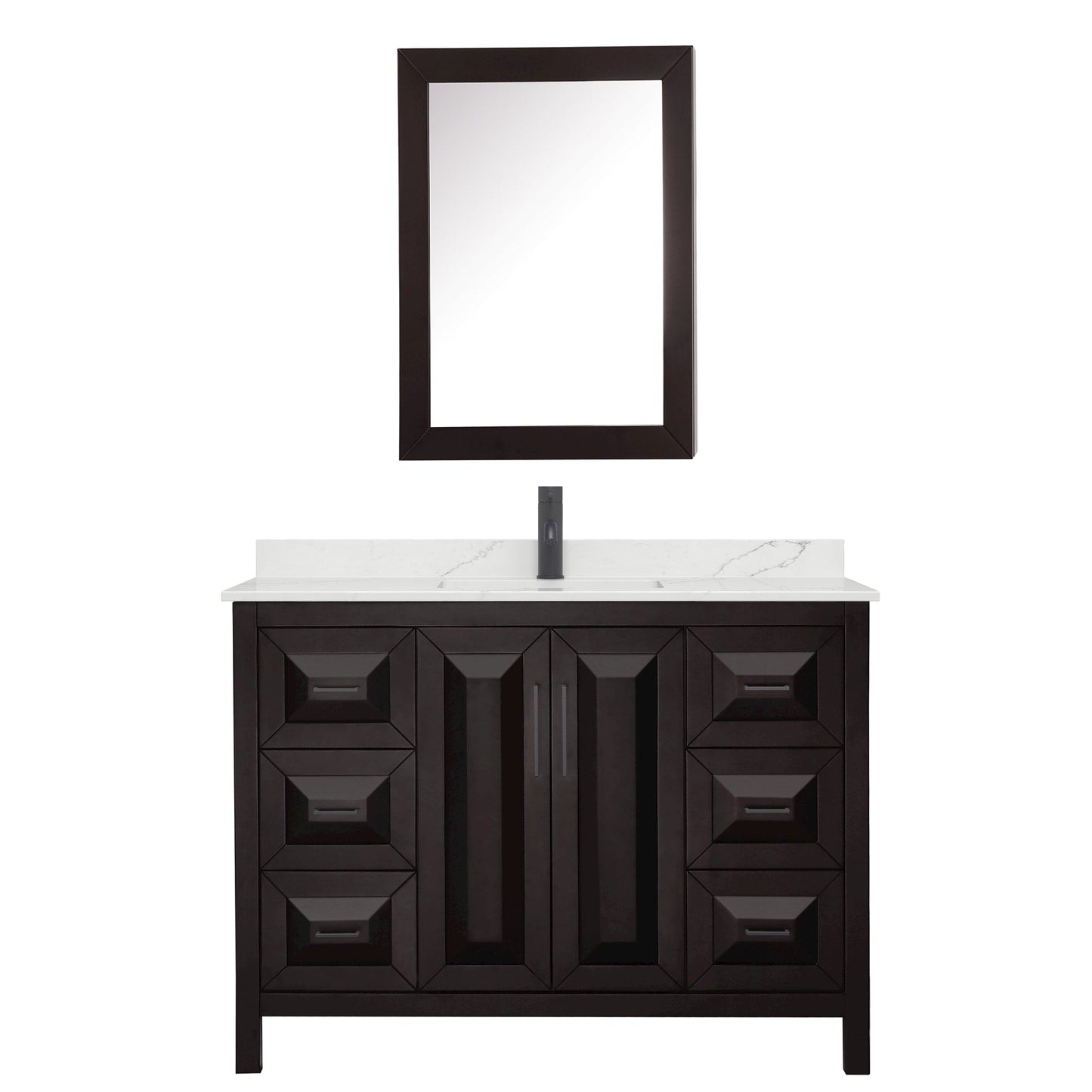 Wyndham Collection Daria 48" Single Bathroom Vanity in Dark Espresso, Giotto Quartz Countertop, Undermount Square Sink (1-Hole), Matte Black Trim, Medicine Cabinet
