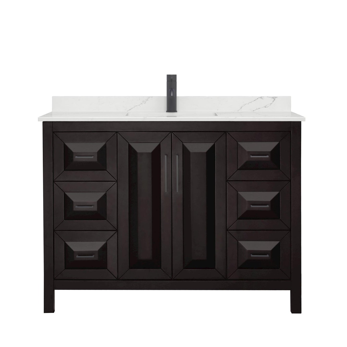 Wyndham Collection Daria 48" Single Bathroom Vanity in Dark Espresso, Giotto Quartz Countertop, Undermount Square Sink (1-Hole), Matte Black Trim