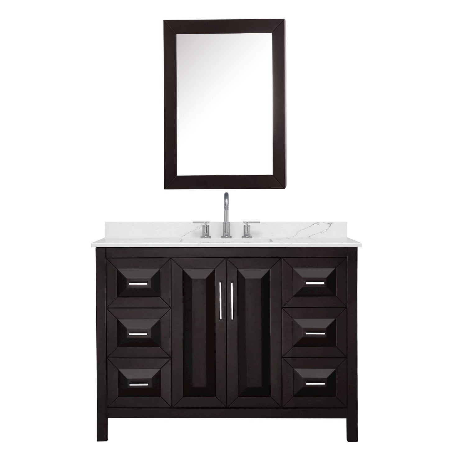 Wyndham Collection Daria 48" Single Bathroom Vanity in Dark Espresso, Giotto Quartz Countertop, Undermount Square Sink (3-Hole), Polished Chrome Trim, Medicine Cabinet
