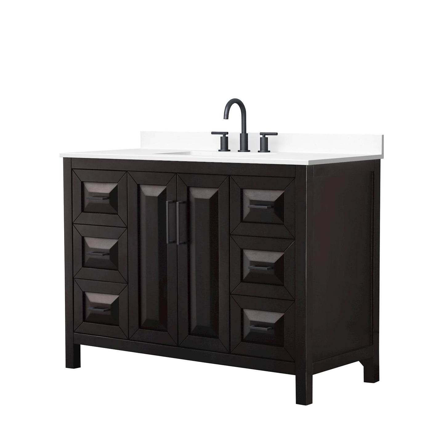 Wyndham Collection Daria 48" Single Bathroom Vanity in Dark Espresso, White Cultured Marble Countertop, Undermount Square Sink (3-Hole), Matte Black Trim
