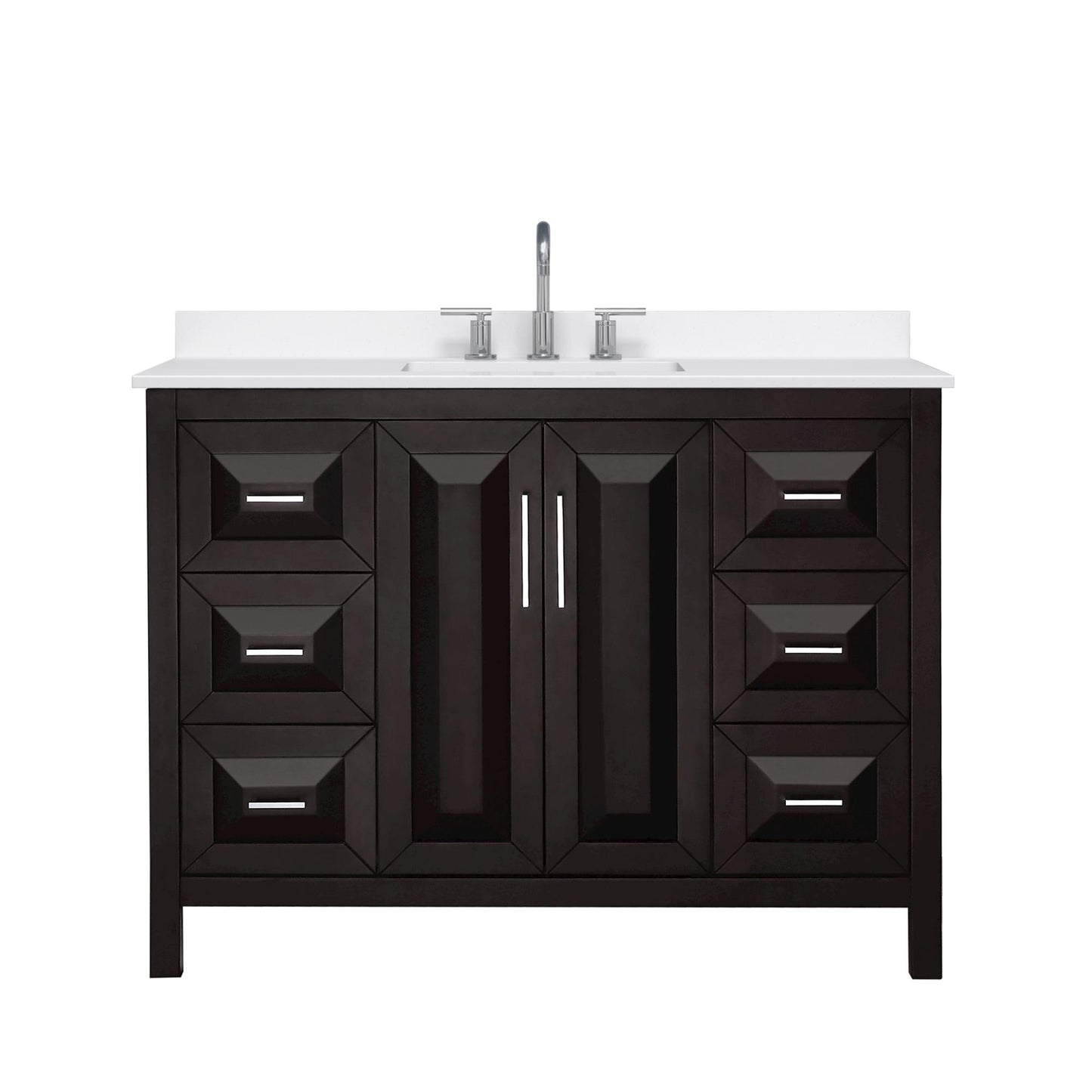 Wyndham Collection Daria 48" Single Bathroom Vanity in Dark Espresso, White Quartz Countertop, Undermount Square Sink (3-Hole), Polished Chrome Trim
