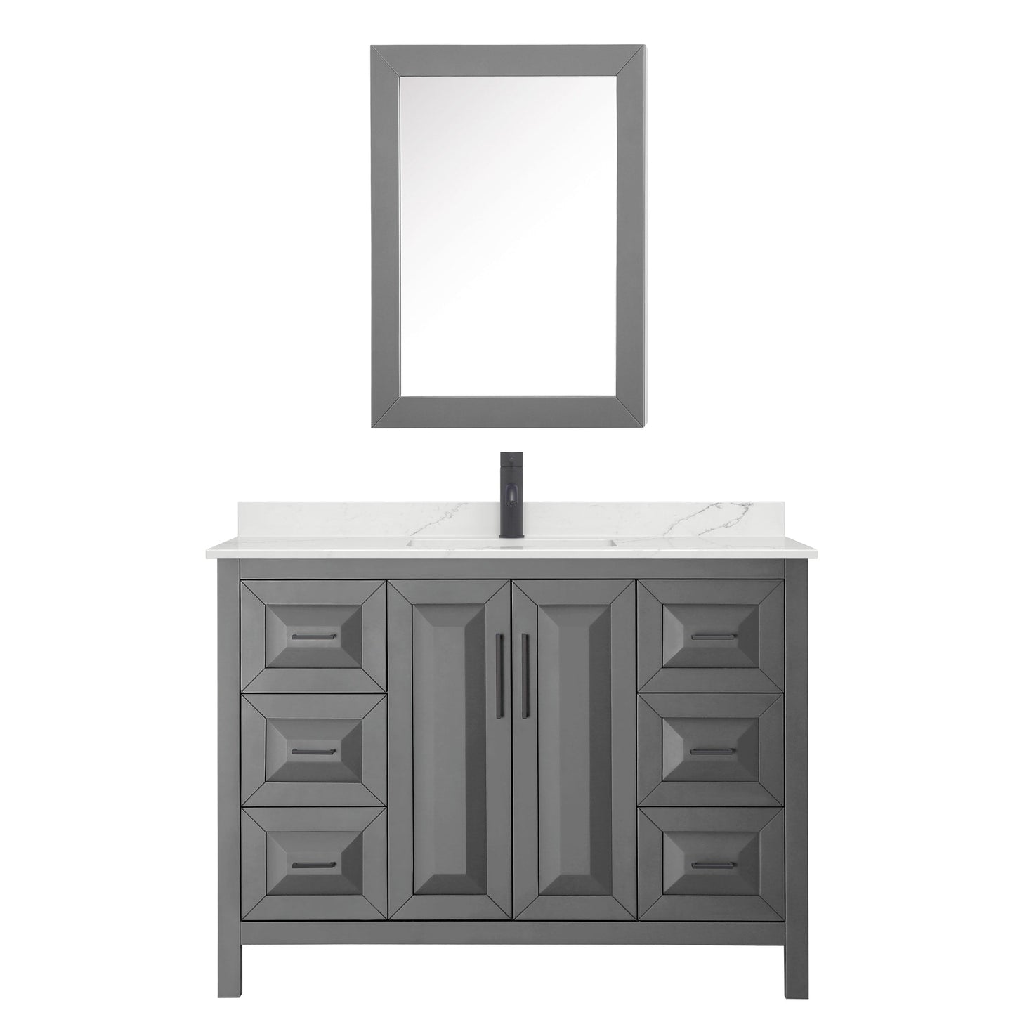 Wyndham Collection Daria 48" Single Bathroom Vanity in Dark Gray, Giotto Quartz Countertop, Undermount Square Sink (1-Hole), Matte Black Trim, Medicine Cabinet