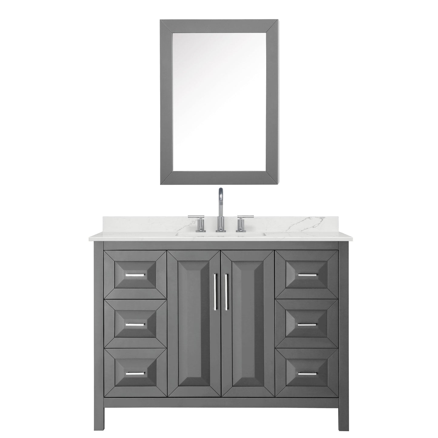 Wyndham Collection Daria 48" Single Bathroom Vanity in Dark Gray, Giotto Quartz Countertop, Undermount Square Sink (3-Hole), Polished Chrome Trim, Medicine Cabinet