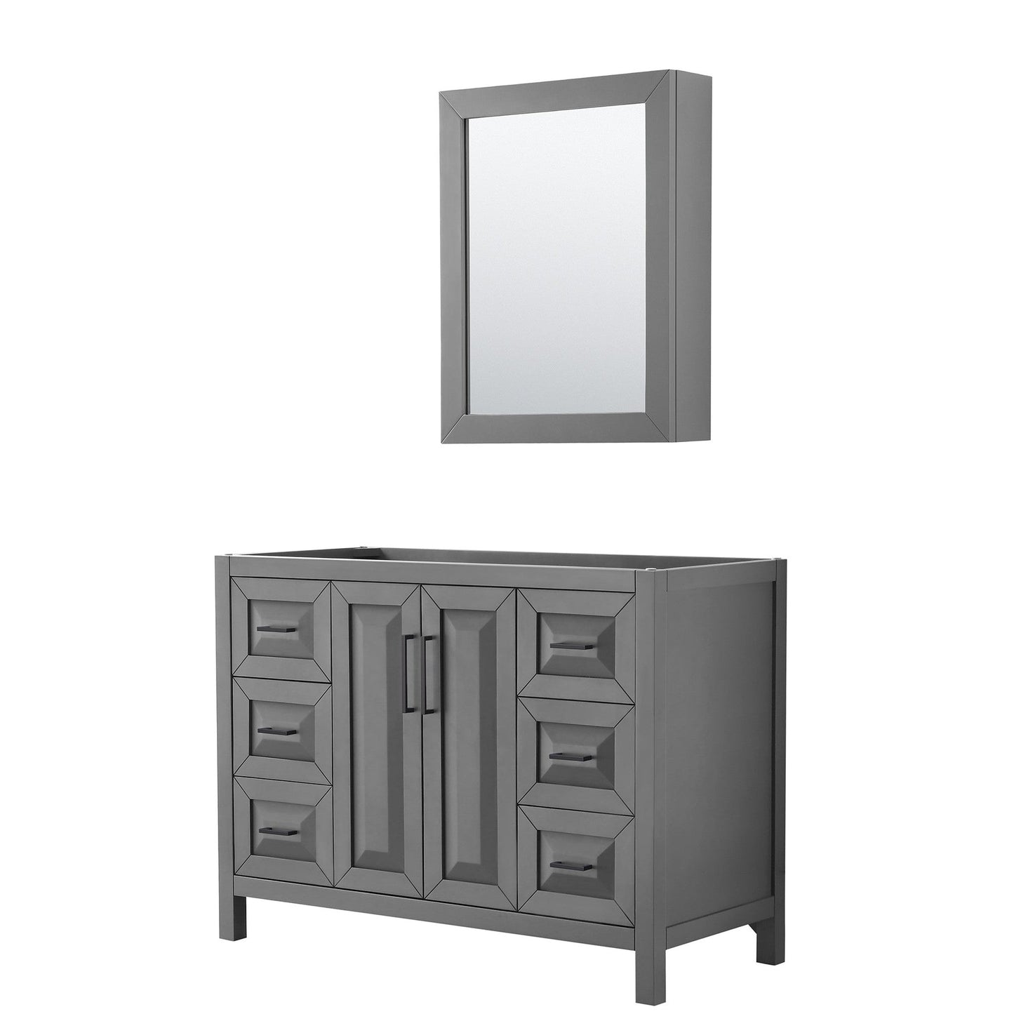 Wyndham Collection Daria 48" Single Bathroom Vanity in Dark Gray, No Countertop, No Sink, Matte Black Trim, Medicine Cabinet