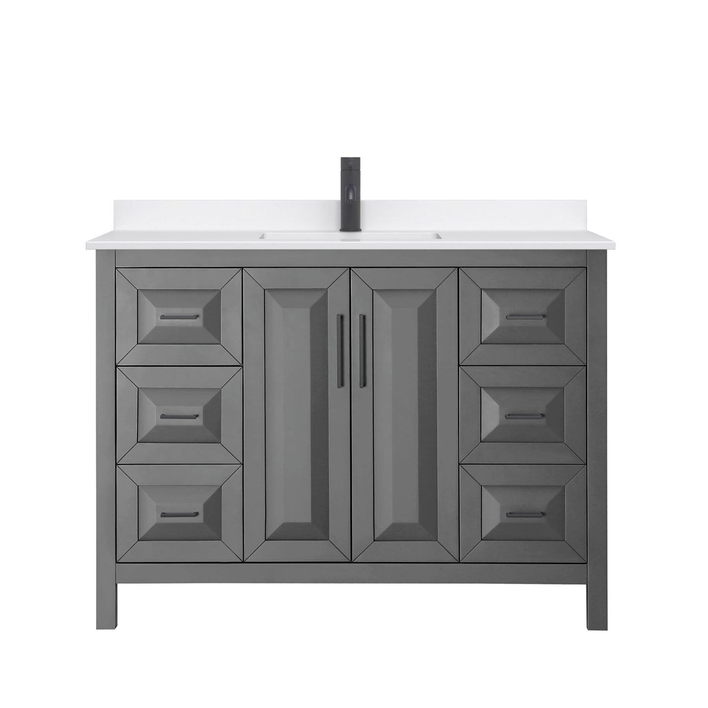 Wyndham Collection Daria 48" Single Bathroom Vanity in Dark Gray, White Quartz Countertop, Undermount Square Sink (1-Hole), Matte Black Trim